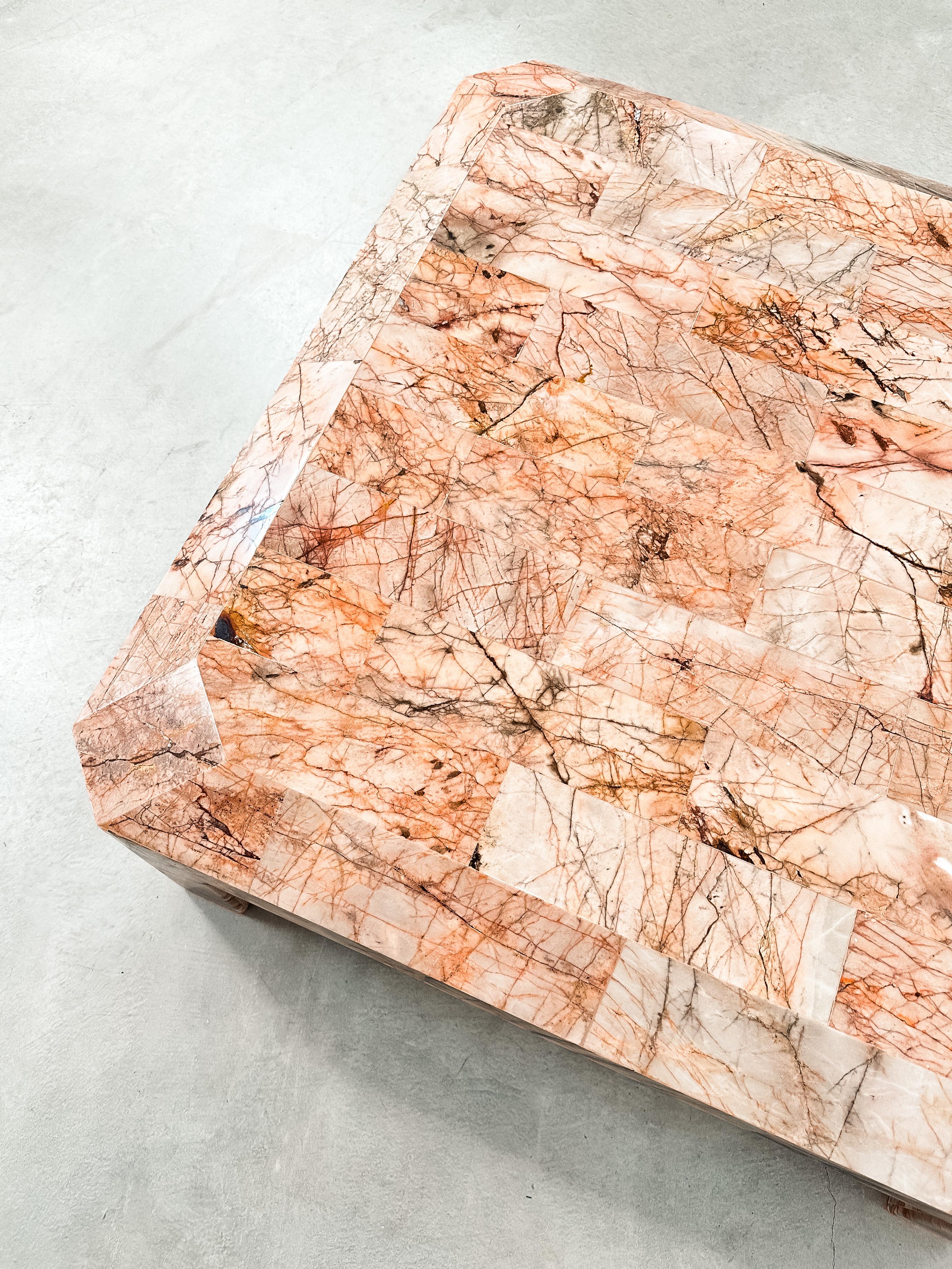 1970s Monumental Tessellated Mexican Pink Onyx Coffee Table, Restored 7