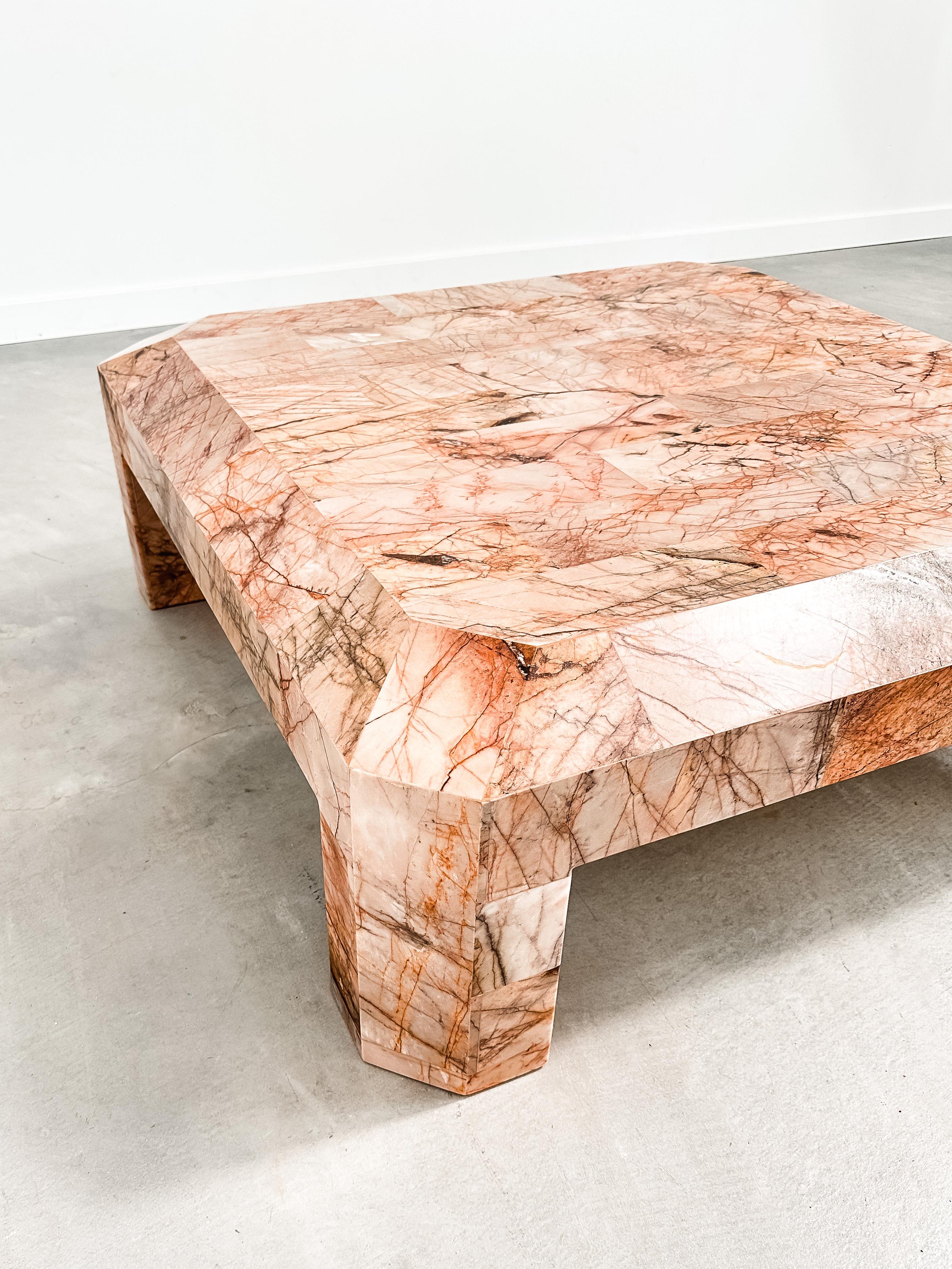 1970s Monumental Tessellated Mexican Pink Onyx Coffee Table, Restored 8