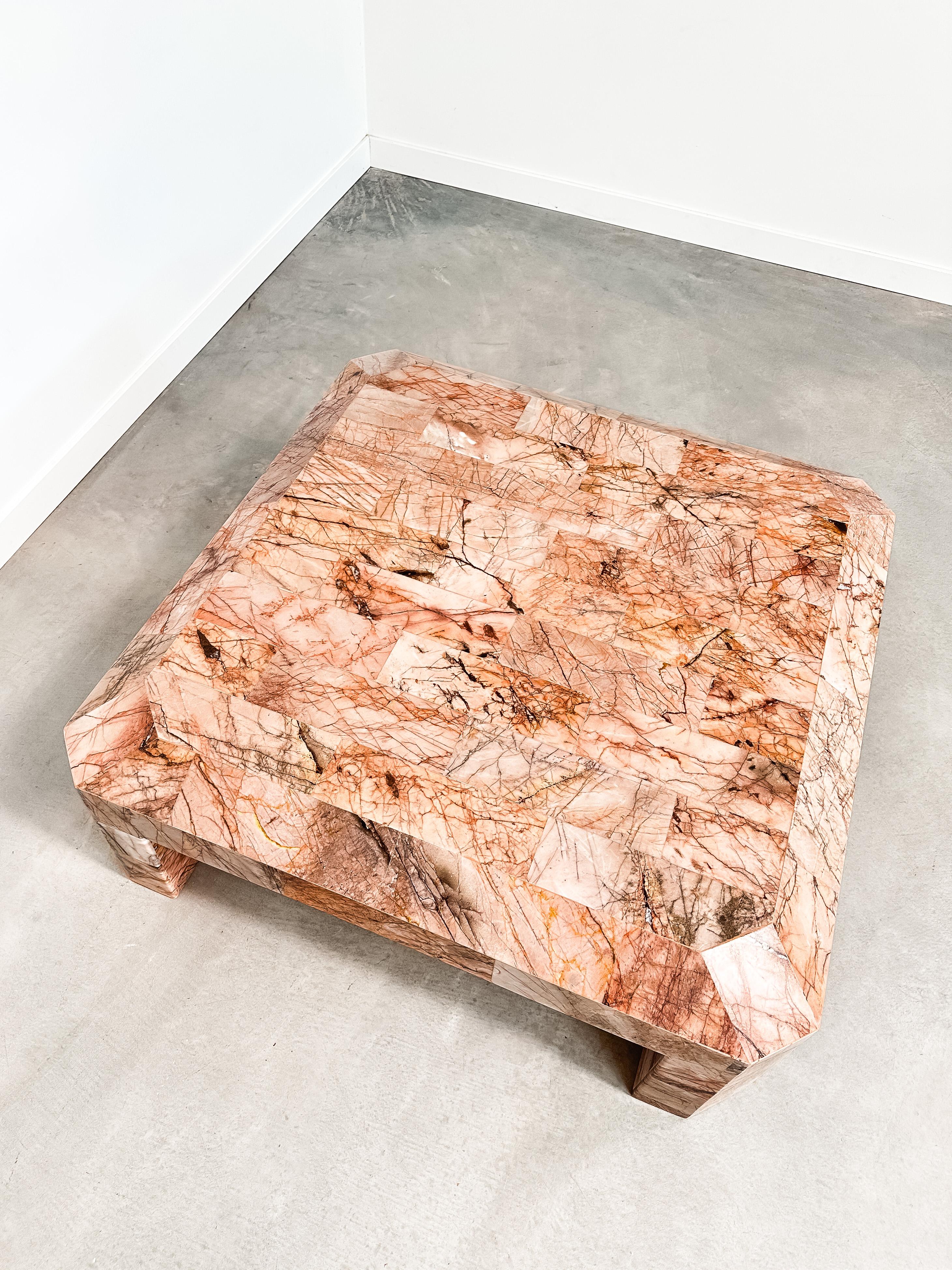 Post-Modern 1970s Monumental Tessellated Mexican Pink Onyx Coffee Table, Restored