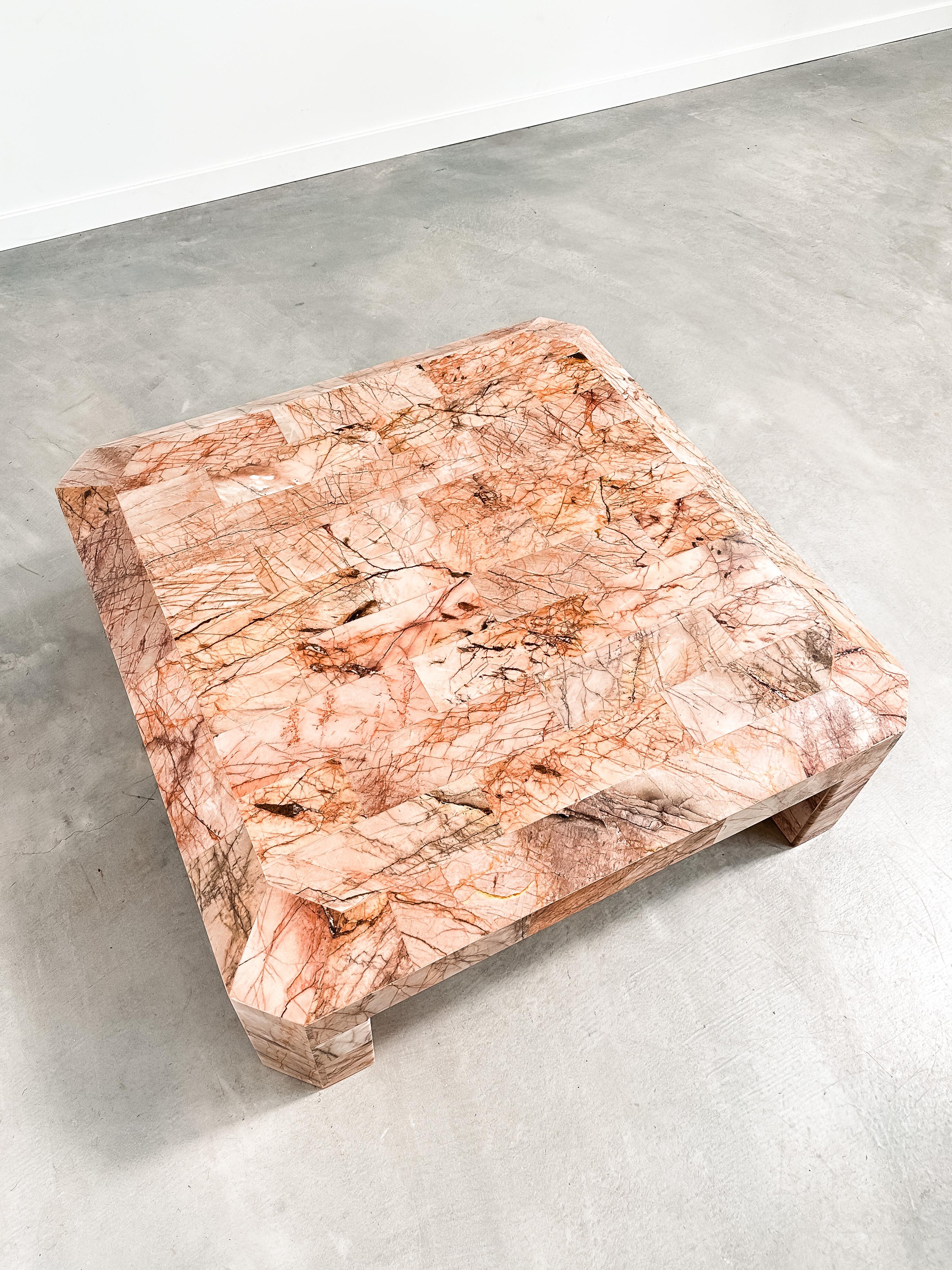 1970s Monumental Tessellated Mexican Pink Onyx Coffee Table, Restored In Excellent Condition In Tempe, AZ