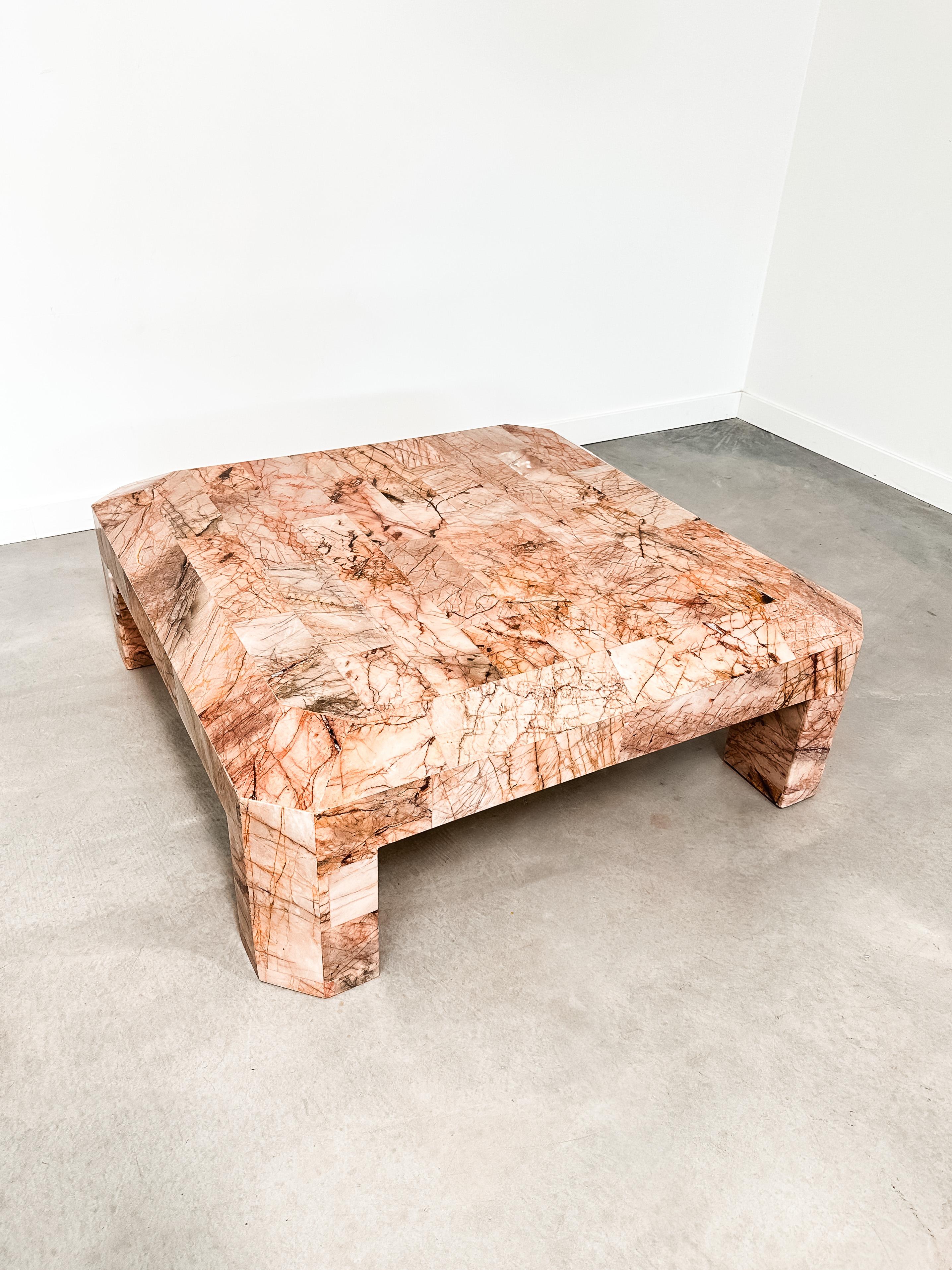 Late 20th Century 1970s Monumental Tessellated Mexican Pink Onyx Coffee Table, Restored