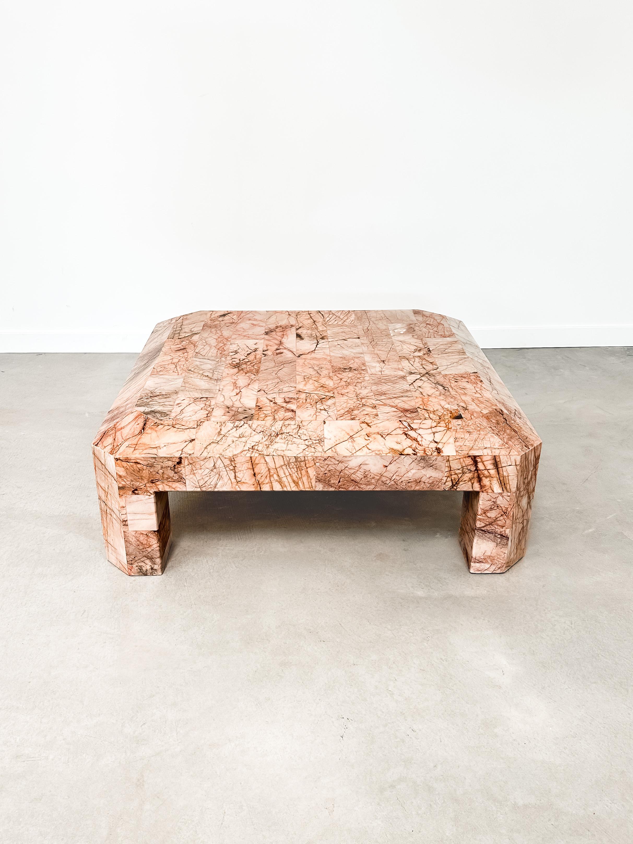 1970s Monumental Tessellated Mexican Pink Onyx Coffee Table, Restored 1