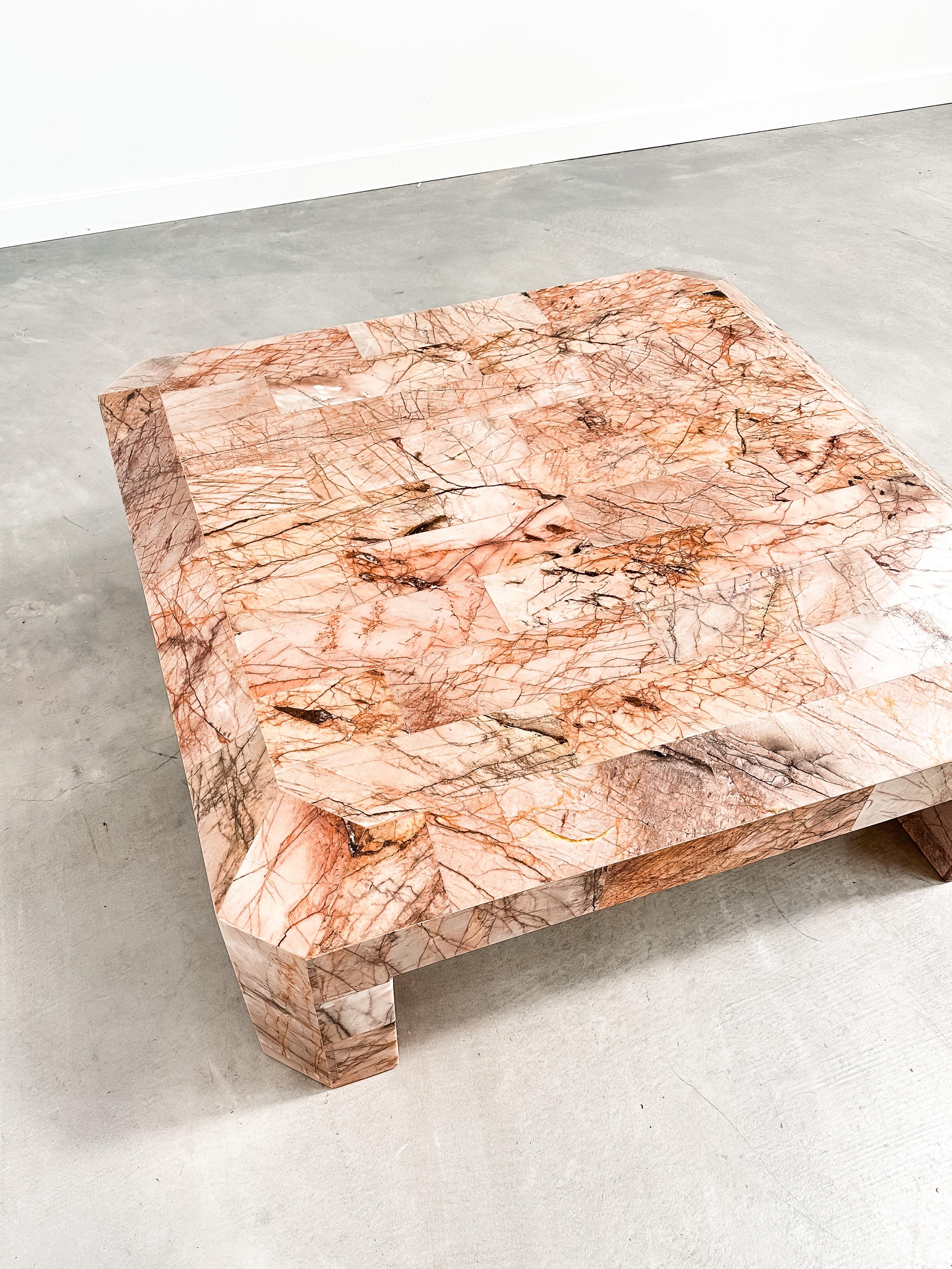 1970s Monumental Tessellated Mexican Pink Onyx Coffee Table, Restored 2