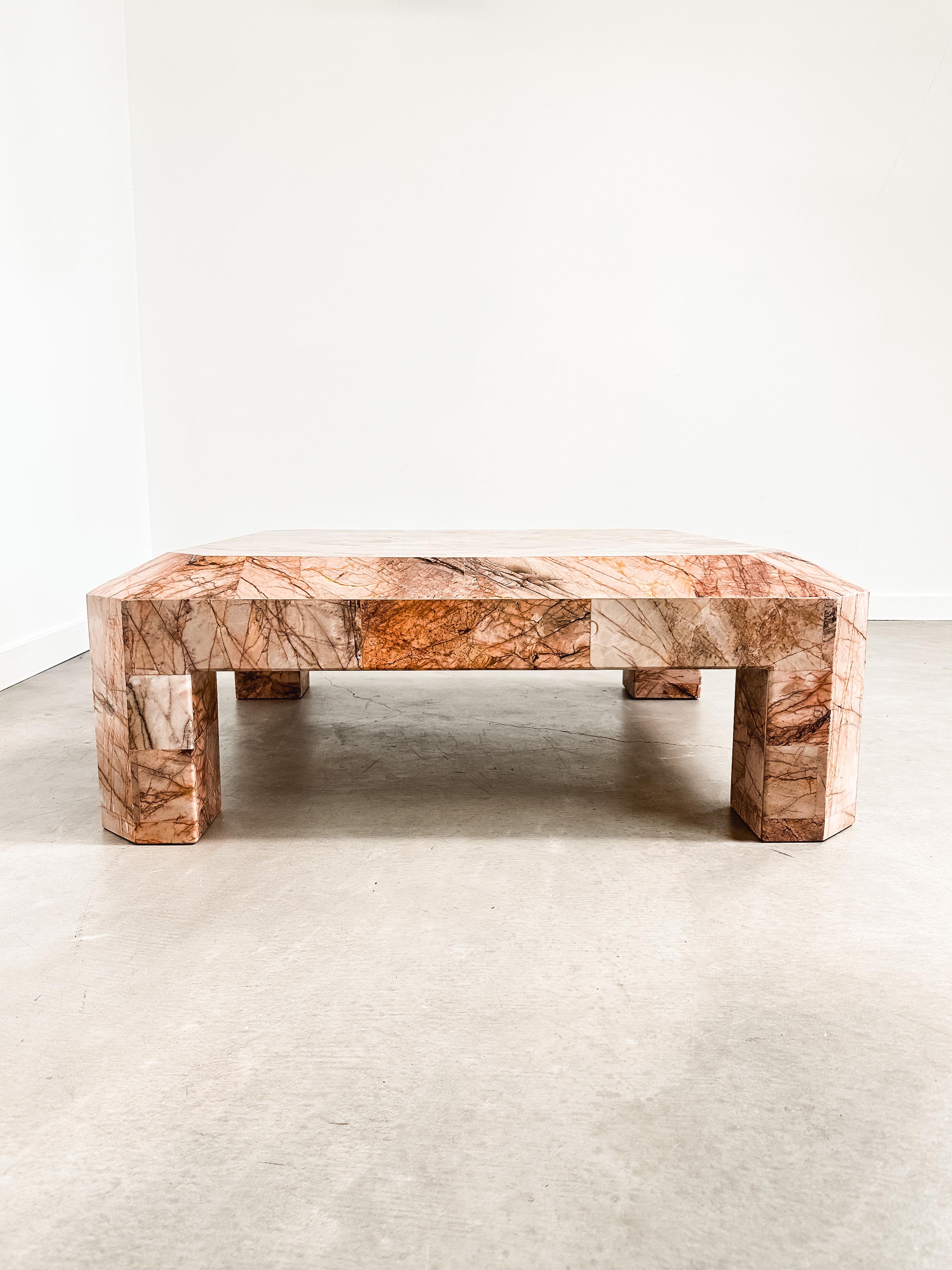 1970s Monumental Tessellated Mexican Pink Onyx Coffee Table, Restored 3