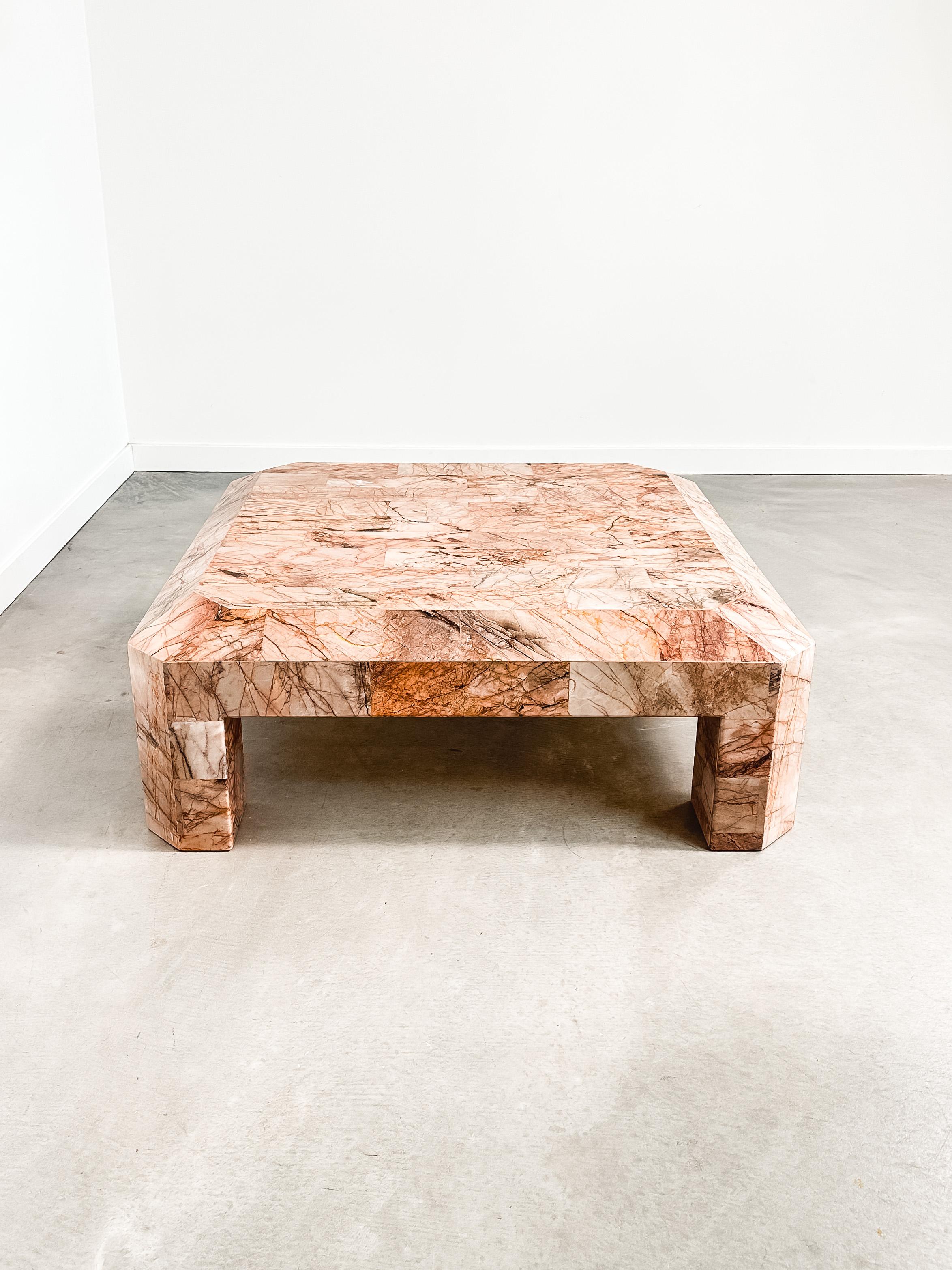 1970s Monumental Tessellated Mexican Pink Onyx Coffee Table, Restored 4