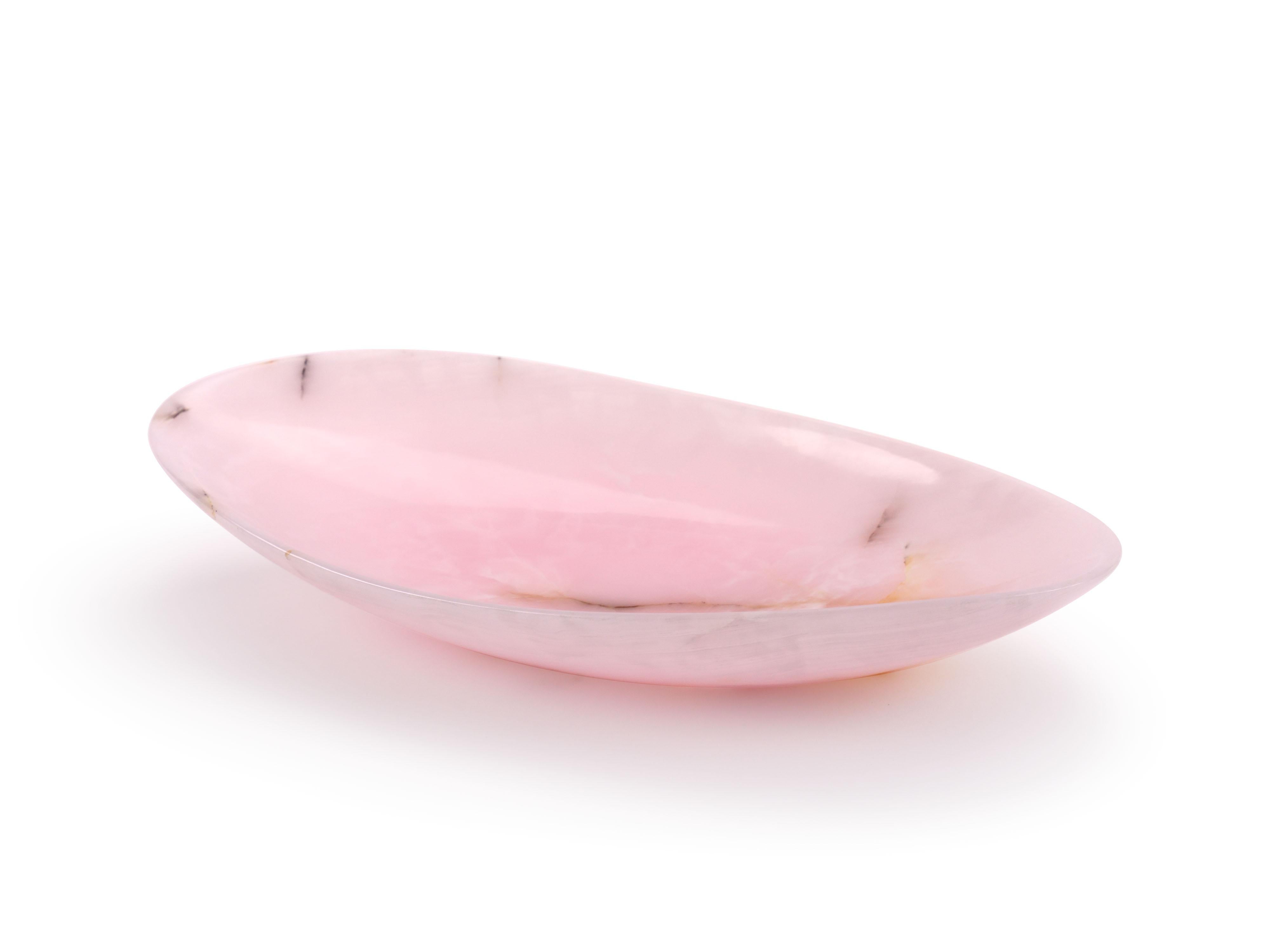Pink Onyx Decorative Bowl Centerpiece Vase Vessel Sculpture Hand Carved, Italy In New Condition For Sale In Ancona, Marche
