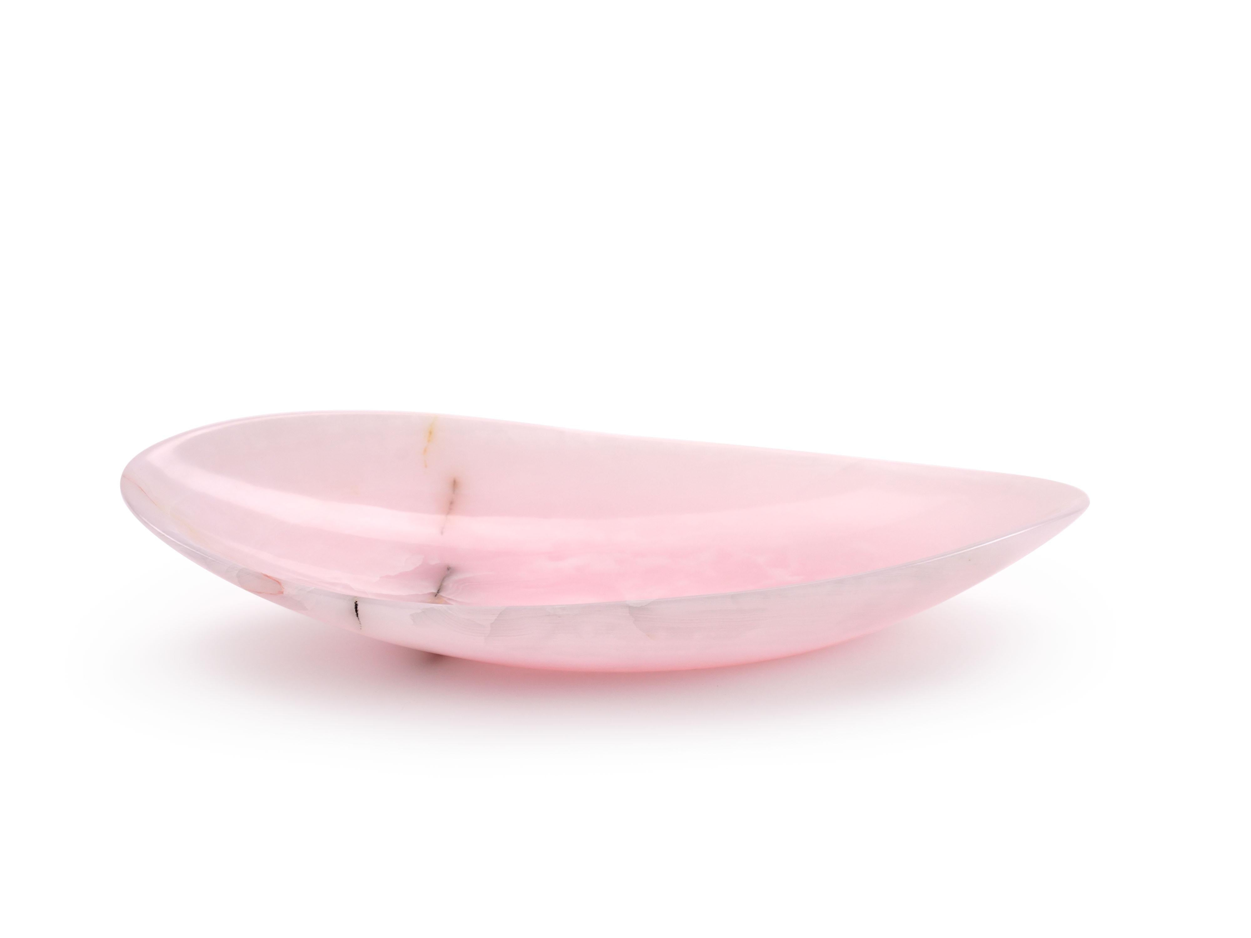 Contemporary Pink Onyx Decorative Bowl Centerpiece Vase Vessel Sculpture Hand Carved, Italy For Sale