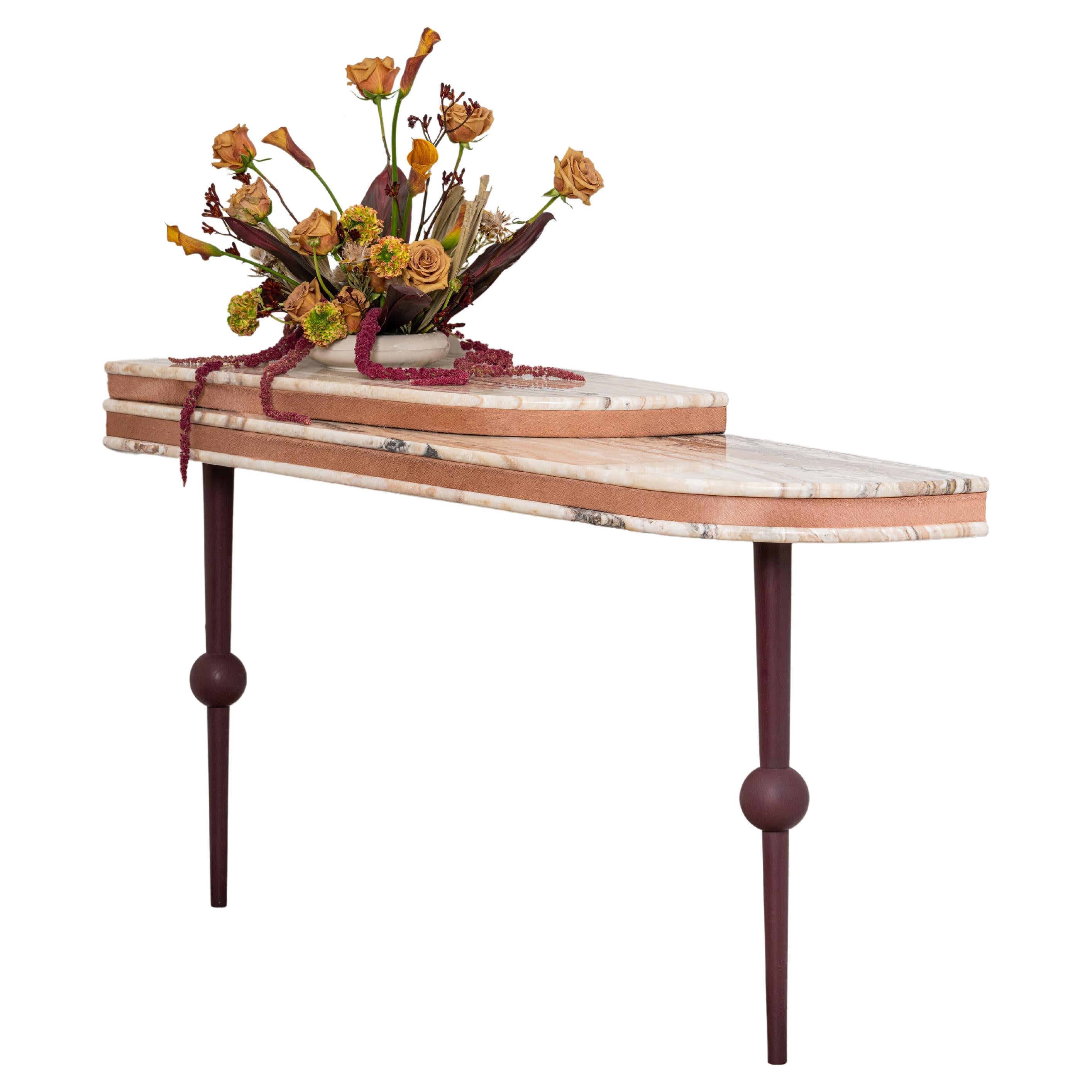 Pink Onyx & Dusty Rose Mohair Double Tiered Console Corner Table For Sale