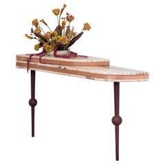 Table d'angle à double étage en onyx rose et mohair rose poussiéreux
