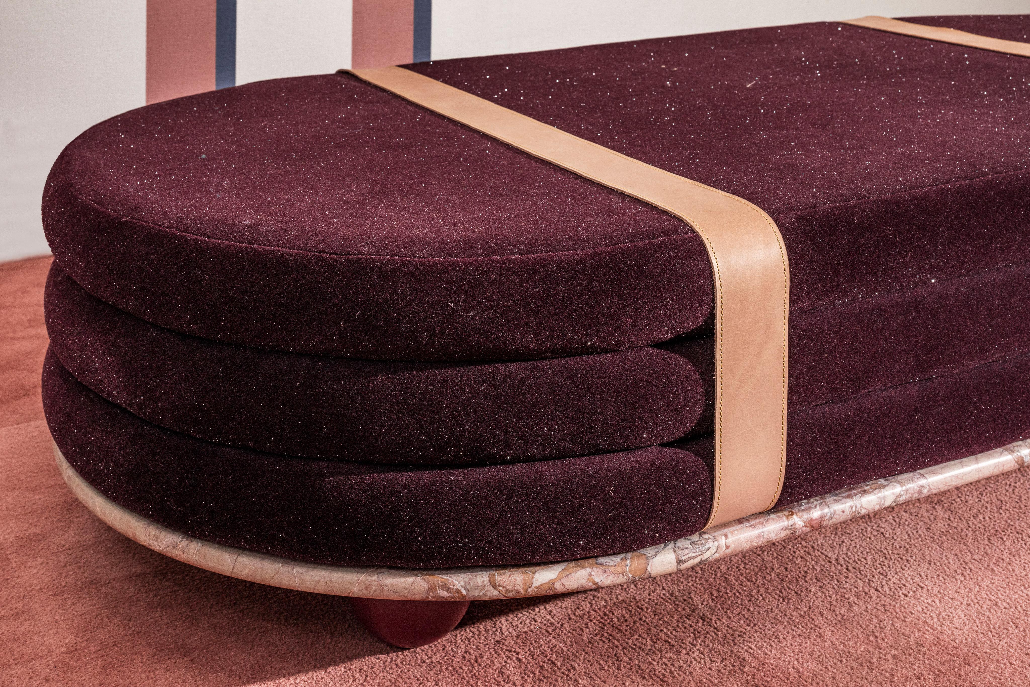 Modern Pink Onyx & Dusty Rose Mohair Large Ottoman