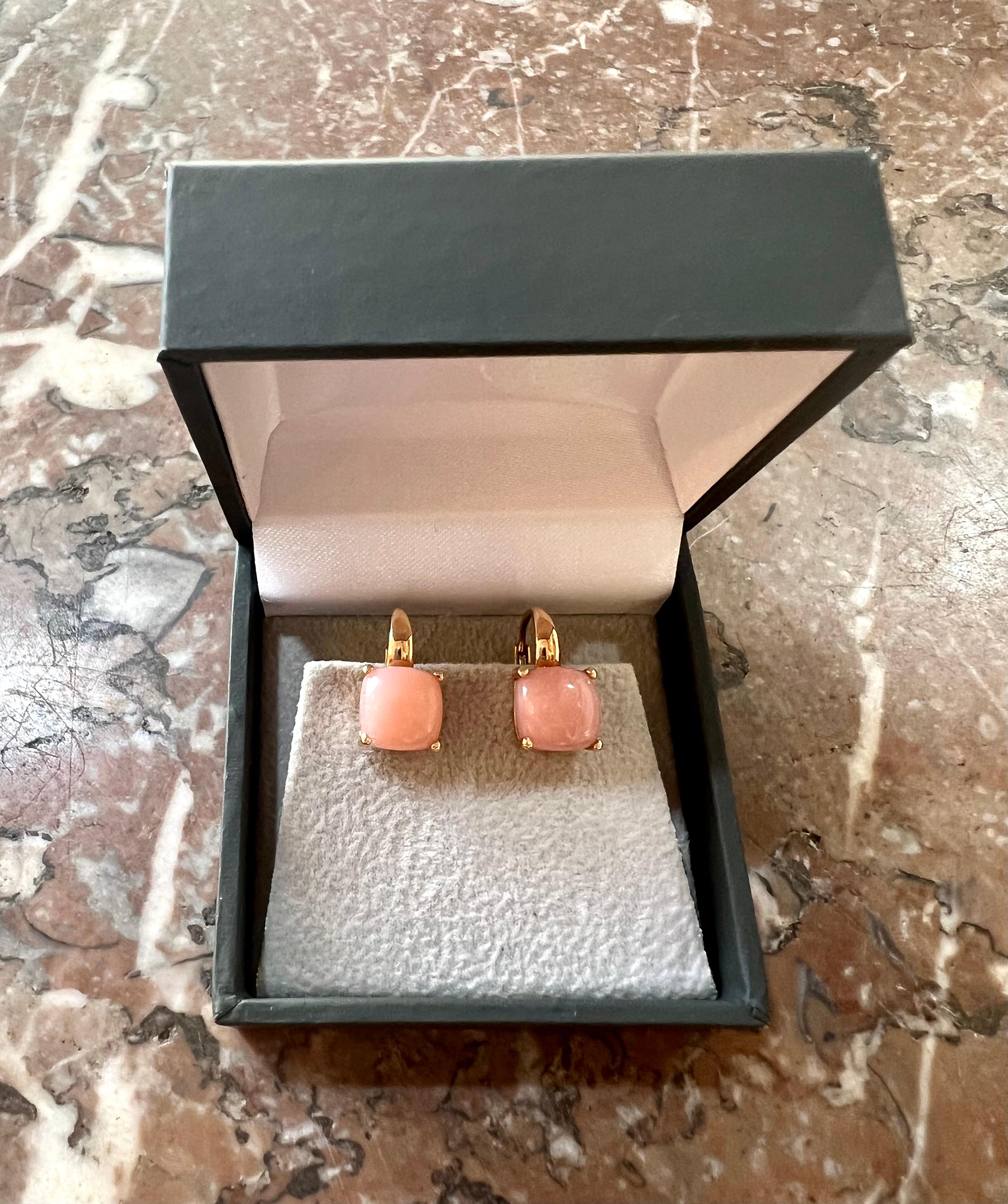 Cabochon Pink Opal 18 Carat Rose Gold Earrings For Sale