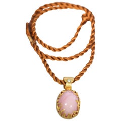 Pink Opal 21-22 Karat Gold Drop Pendant Necklace Organic Designer Jewelry Unique