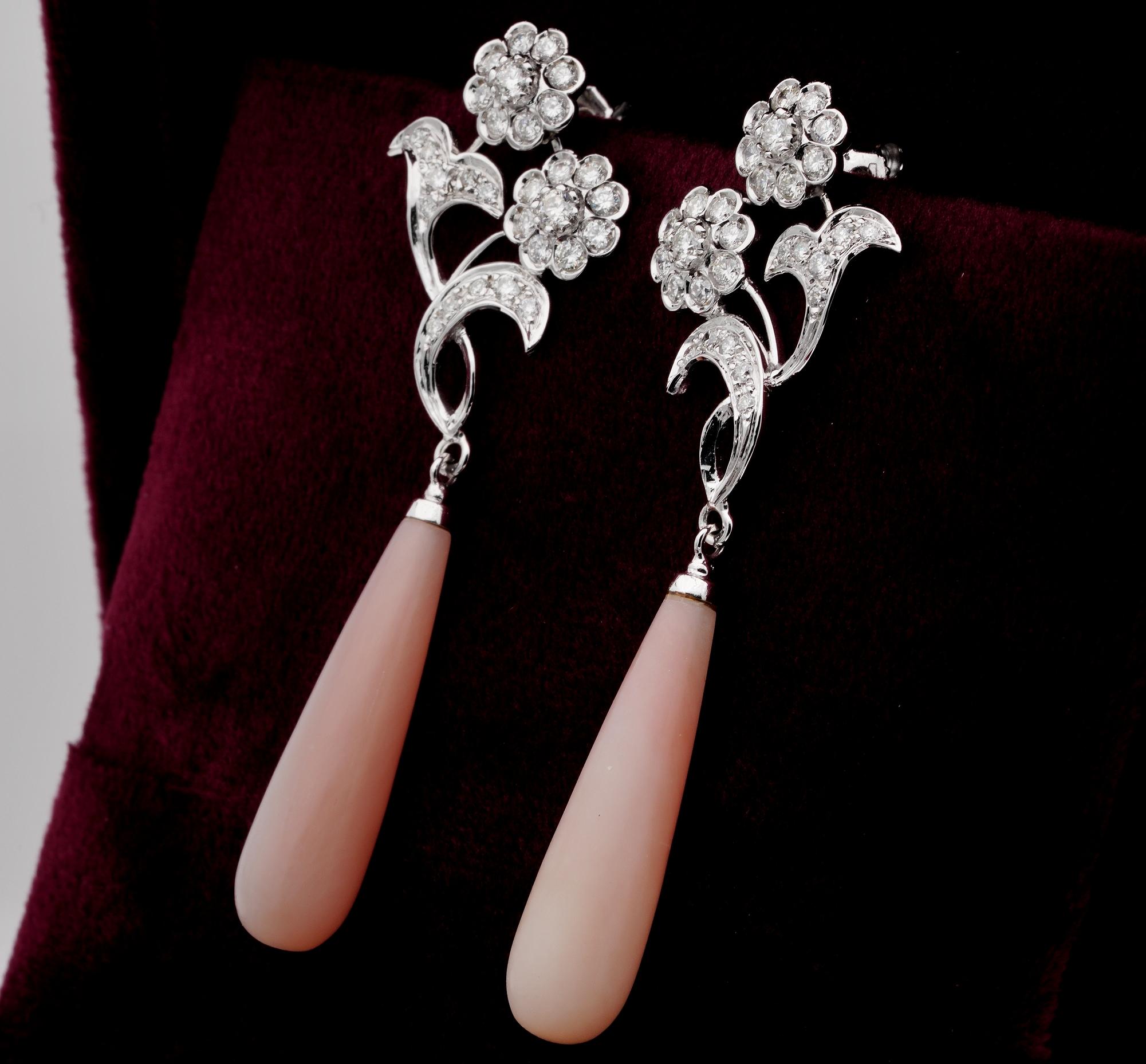 Contemporary Pink Opal 2.40 Ct Diamond Swing Drop earrings