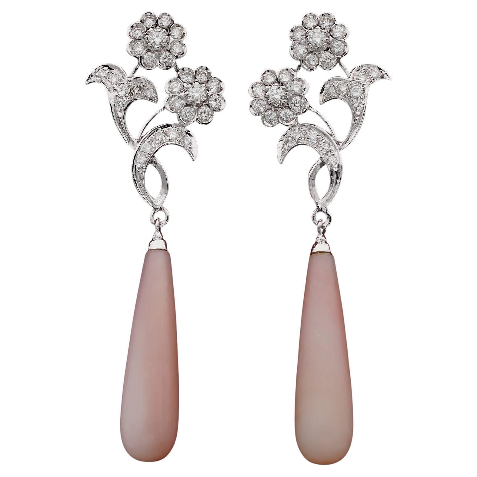 Pink Opal 2.40 Ct Diamond Swing Drop earrings