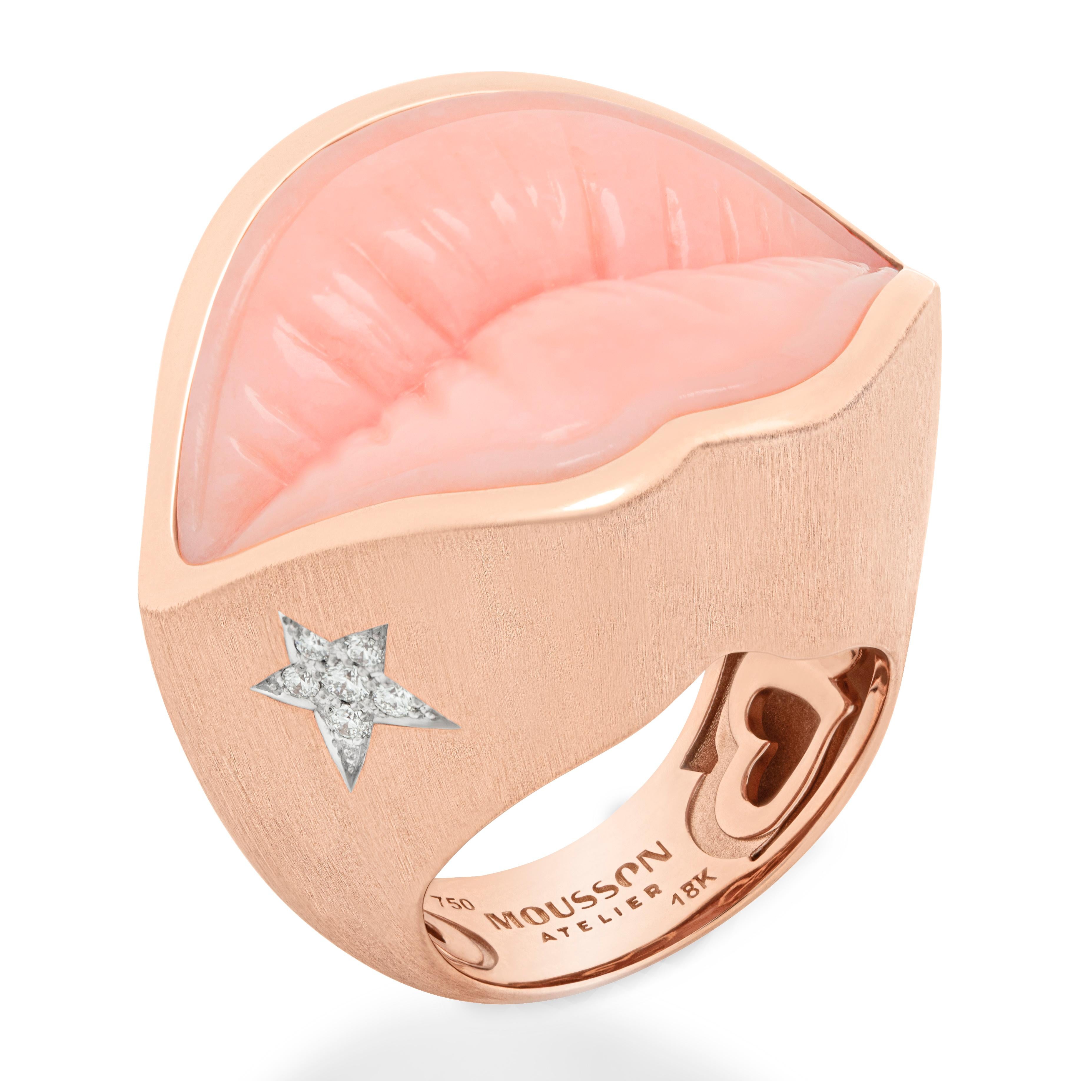 Pink Opal 36.23 Carat Diamonds 18 Karat Pink Gold Kiss Me Baby Ring For Sale 3