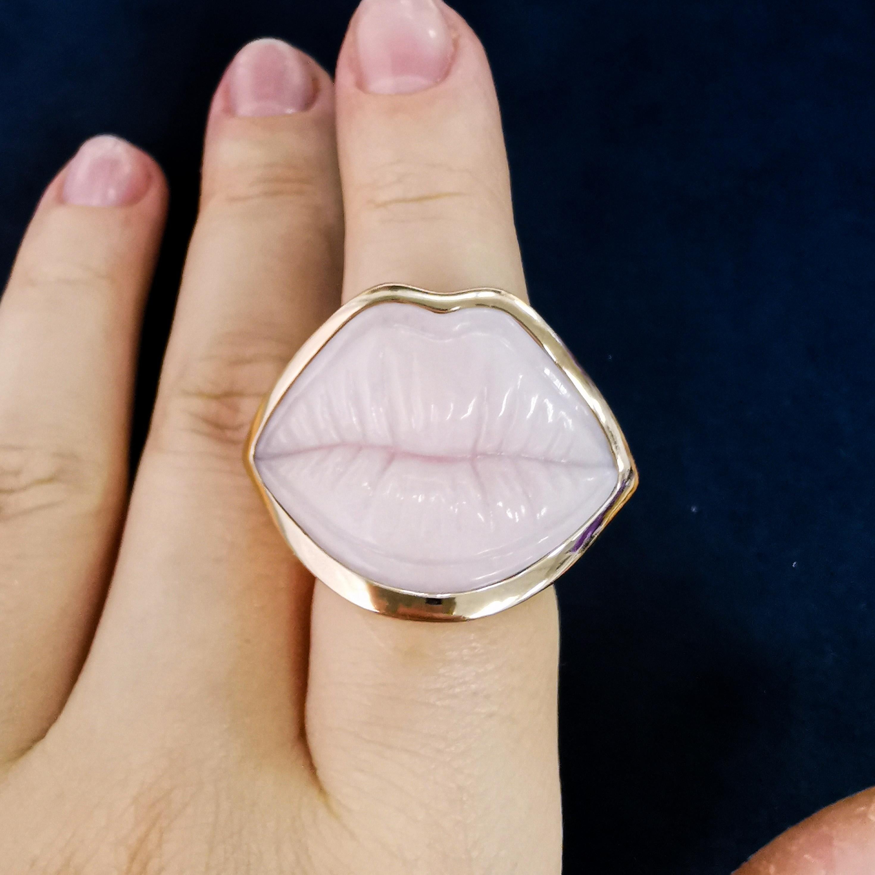 Pink Opal 36.23 Carat Diamonds 18 Karat Pink Gold Kiss Me Baby Ring In New Condition For Sale In Bangkok, TH