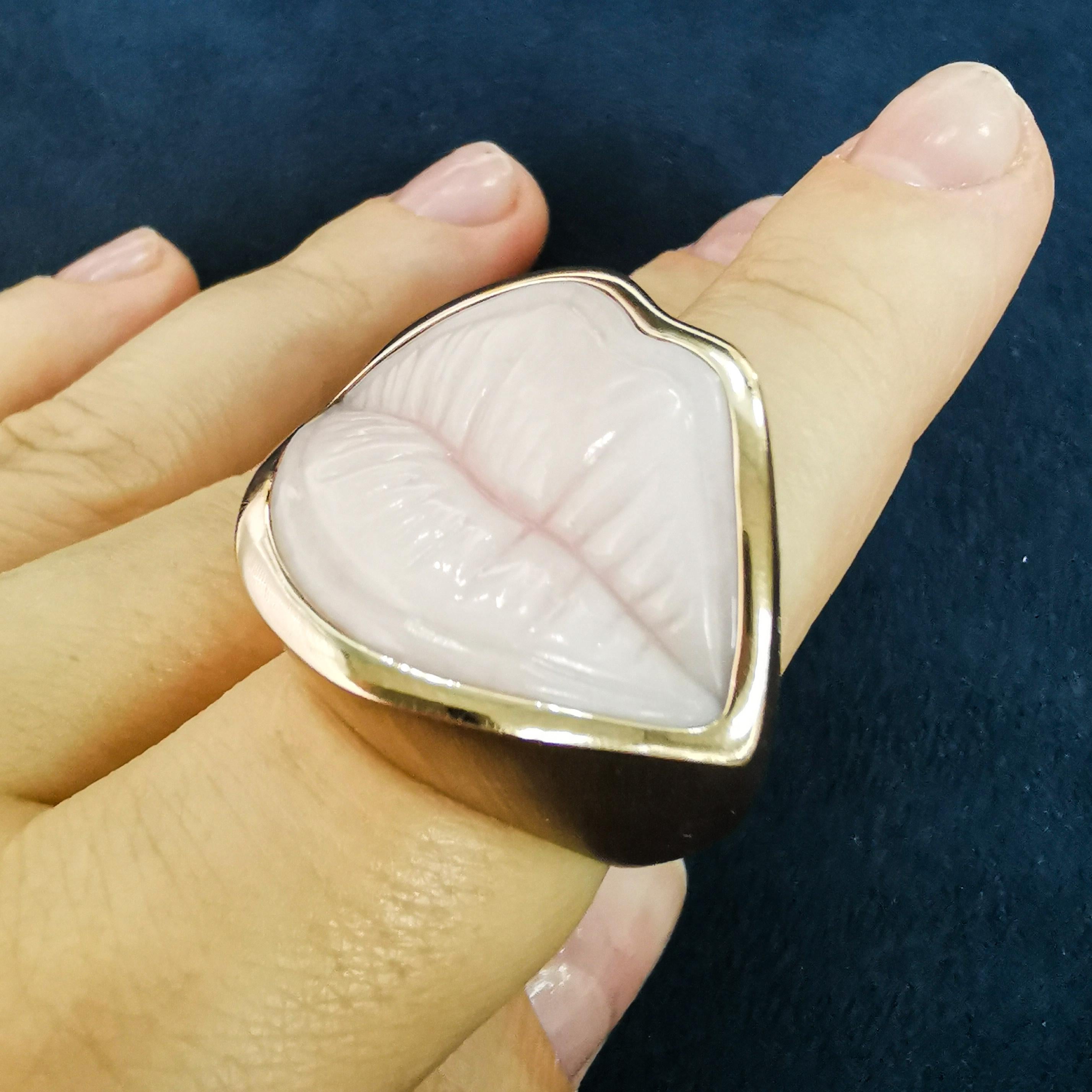 Women's Pink Opal 36.23 Carat Diamonds 18 Karat Pink Gold Kiss Me Baby Ring For Sale