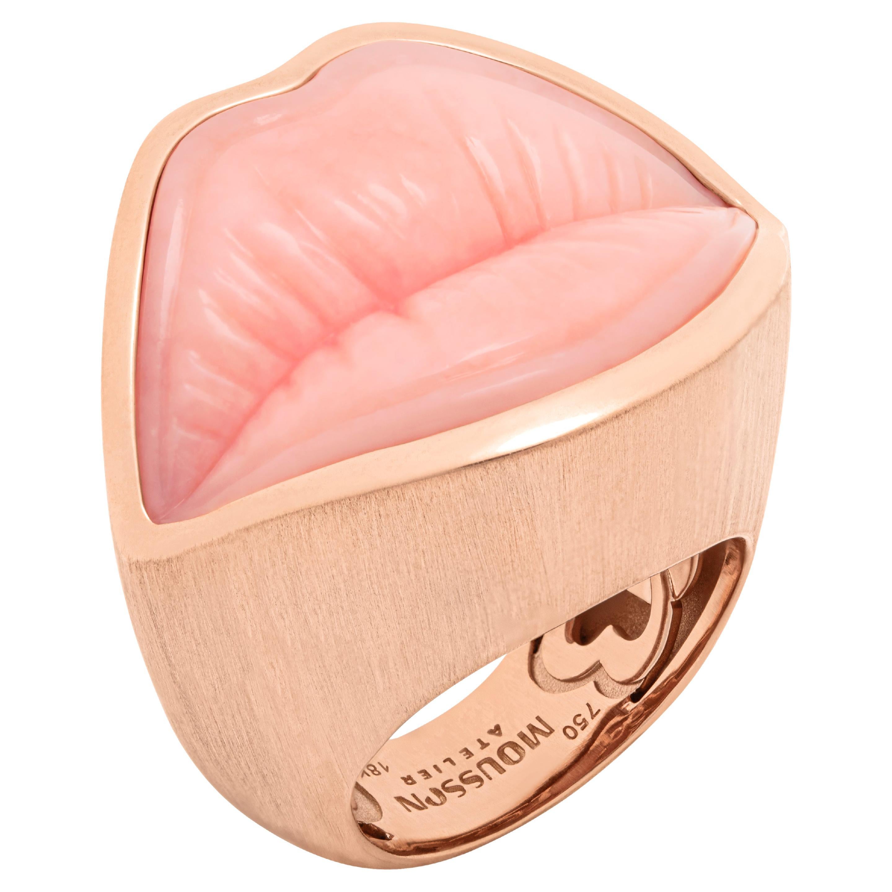 Pink Opal 36.23 Carat Diamonds 18 Karat Pink Gold Kiss Me Baby Ring For Sale