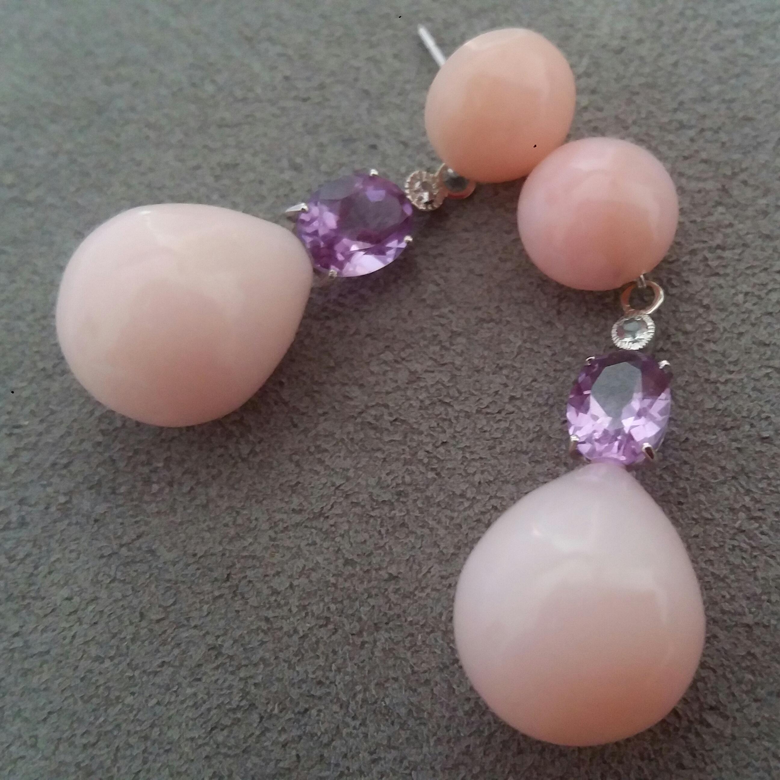 Rosa Opal Amethyst Vollschliff Runde Diamanten Weißgold Tropfenohrringe (Zeitgenössisch) im Angebot
