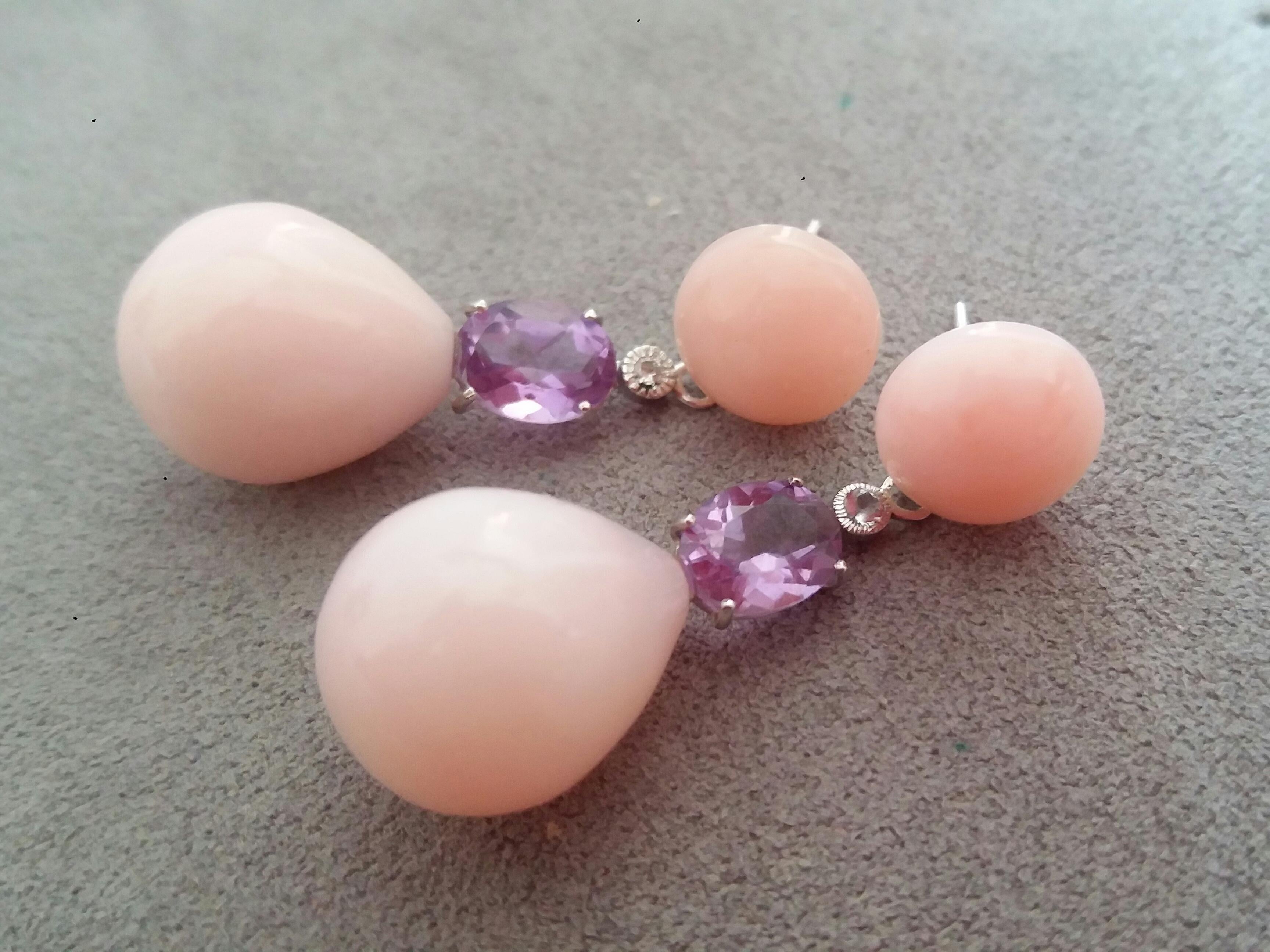 Contemporary Pink Opal Amethyst Full Cut Round Diamonds White Gold Drops Earrings For Sale