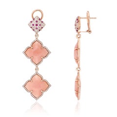 Pink Opal and Diamond Earrings in 14 Karat Rose Gold