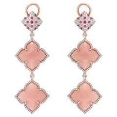 Pink Opal and Diamond Earrings in 14 Karat Rose Gold