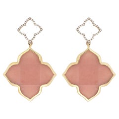 19.63Cts Pink Opal and Diamond Earrings in 14Karat Yellow Gold Hand-made Earring