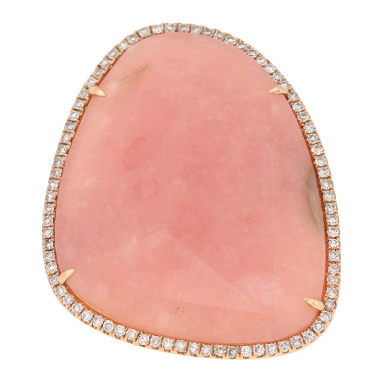 Pink Opal and Diamond Ring, 14 Karat Rose Gold Halo Round Brilliant .37 Carat