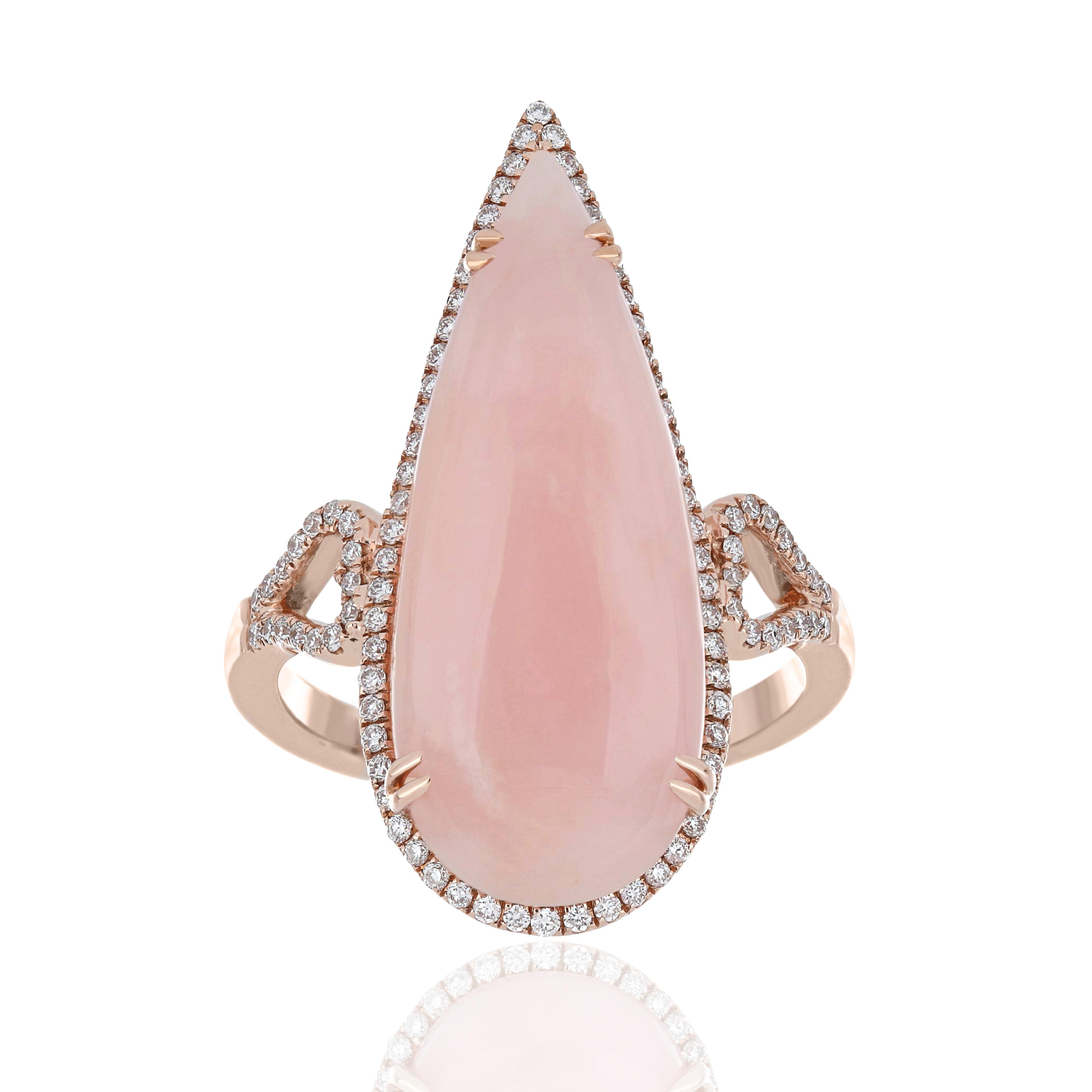 For Sale:  Pink Opal and Diamond Studded Ring in 14 Karat Rose Gold 2