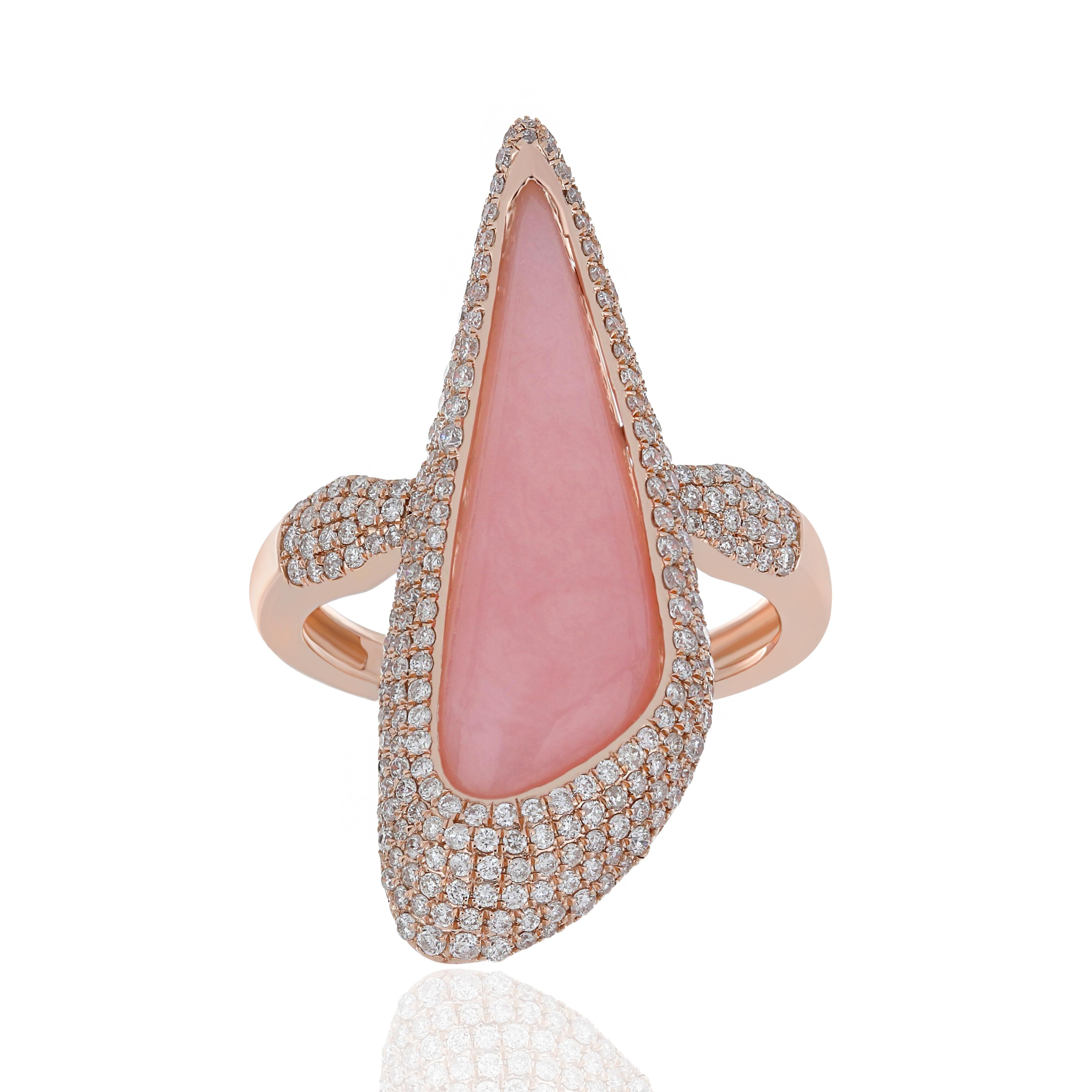 For Sale:  Pink Opal and Diamond Studded Ring in 14 Karat Rose Gold 2