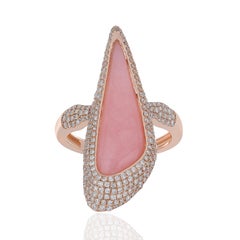 Pink Opal and Diamond Studded Ring in 14 Karat Rose Gold