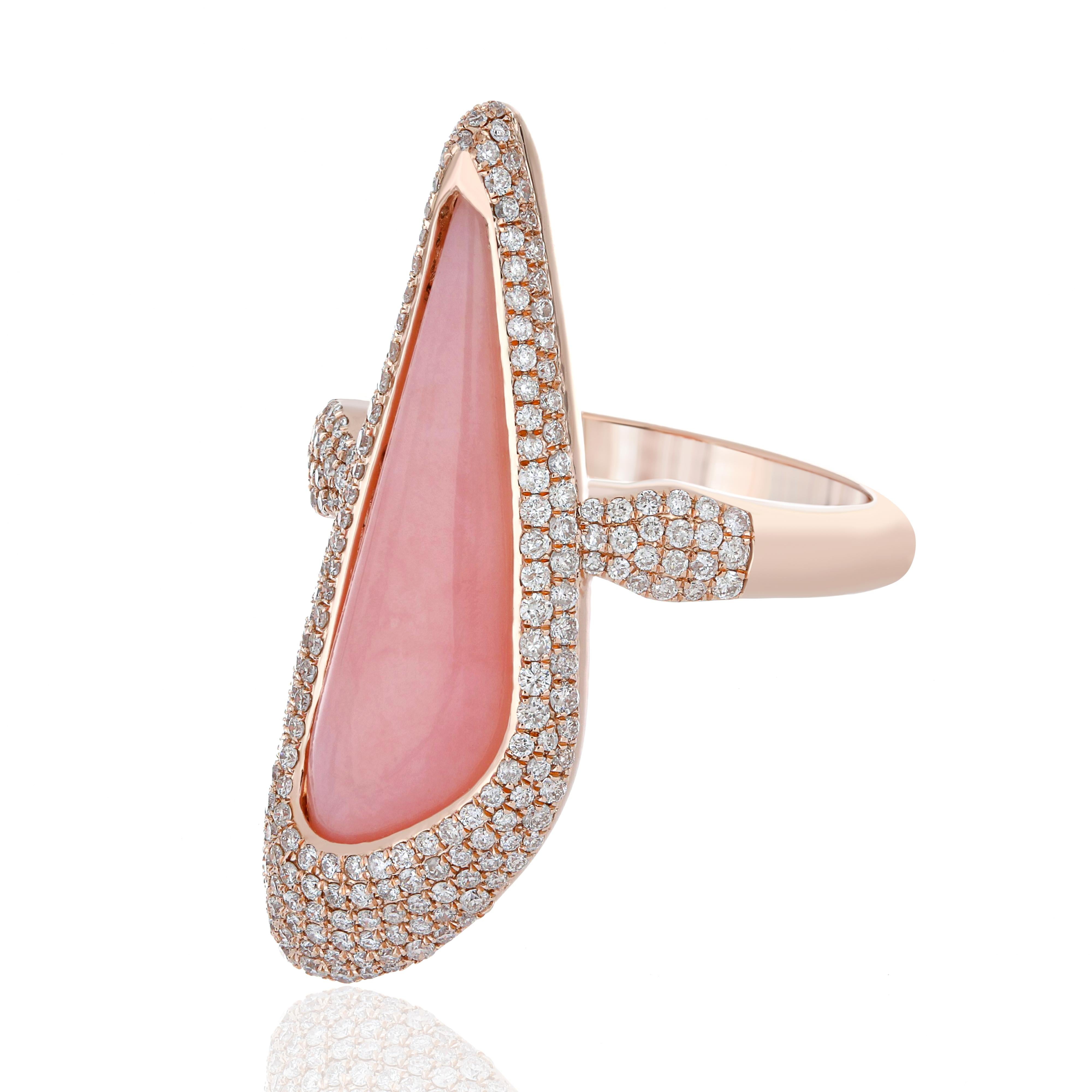 For Sale:  Pink Opal and Diamond Studded Ring in 14 Karat Rose Gold 3