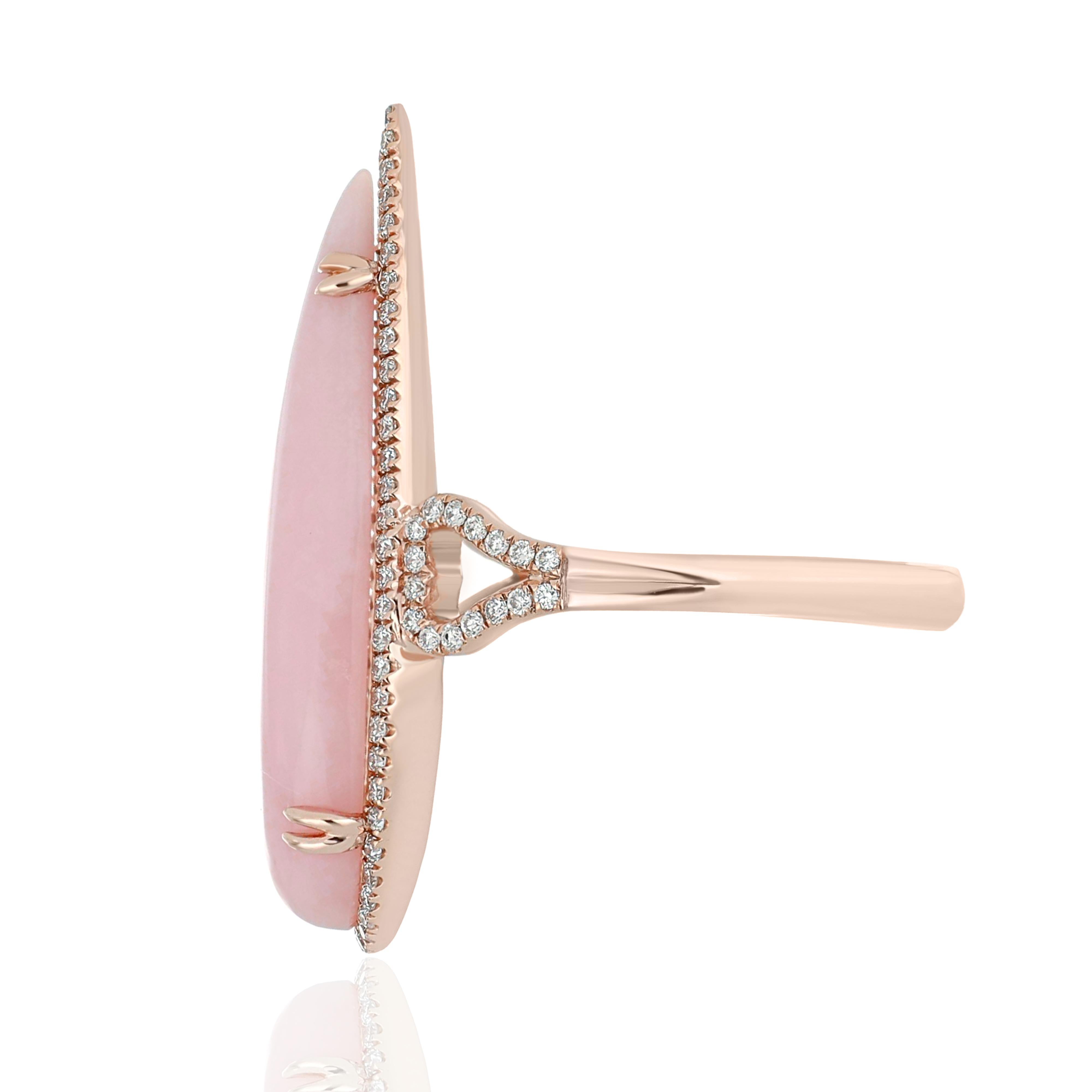 For Sale:  Pink Opal and Diamond Studded Ring in 14 Karat Rose Gold 4