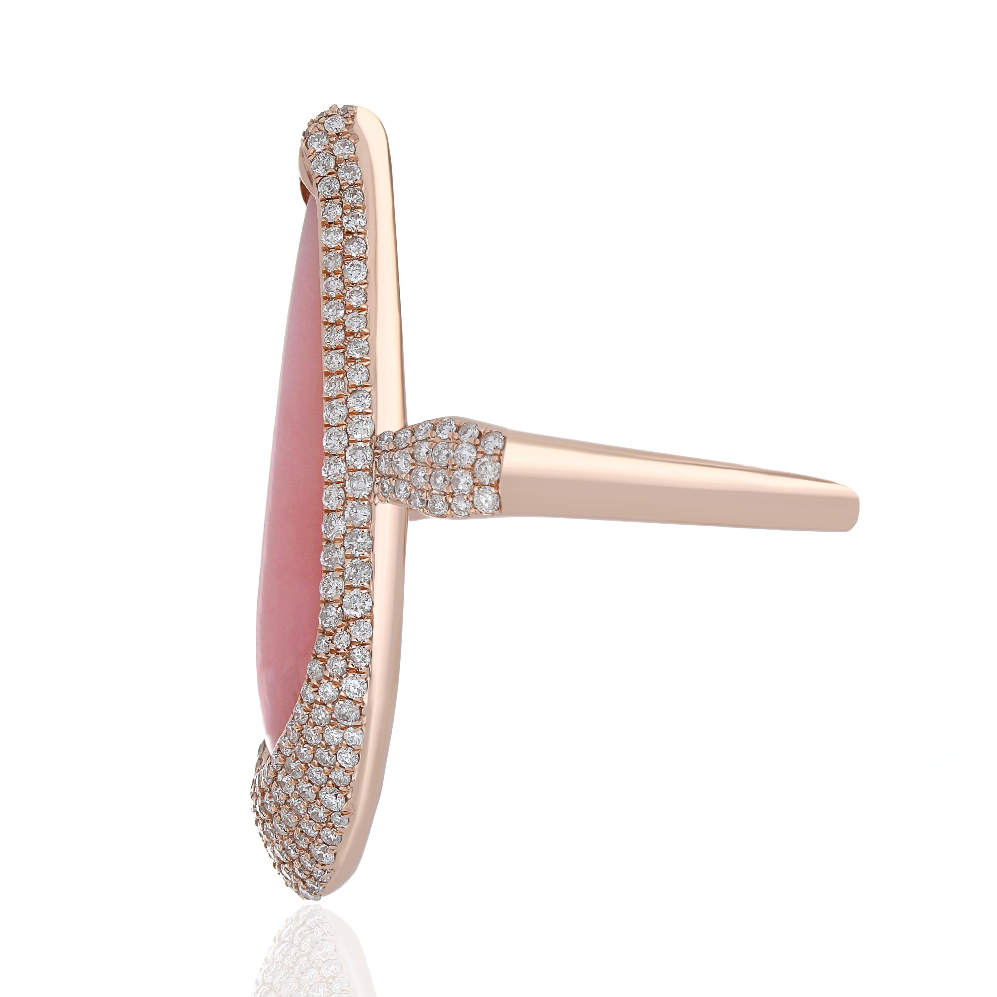 For Sale:  Pink Opal and Diamond Studded Ring in 14 Karat Rose Gold 4