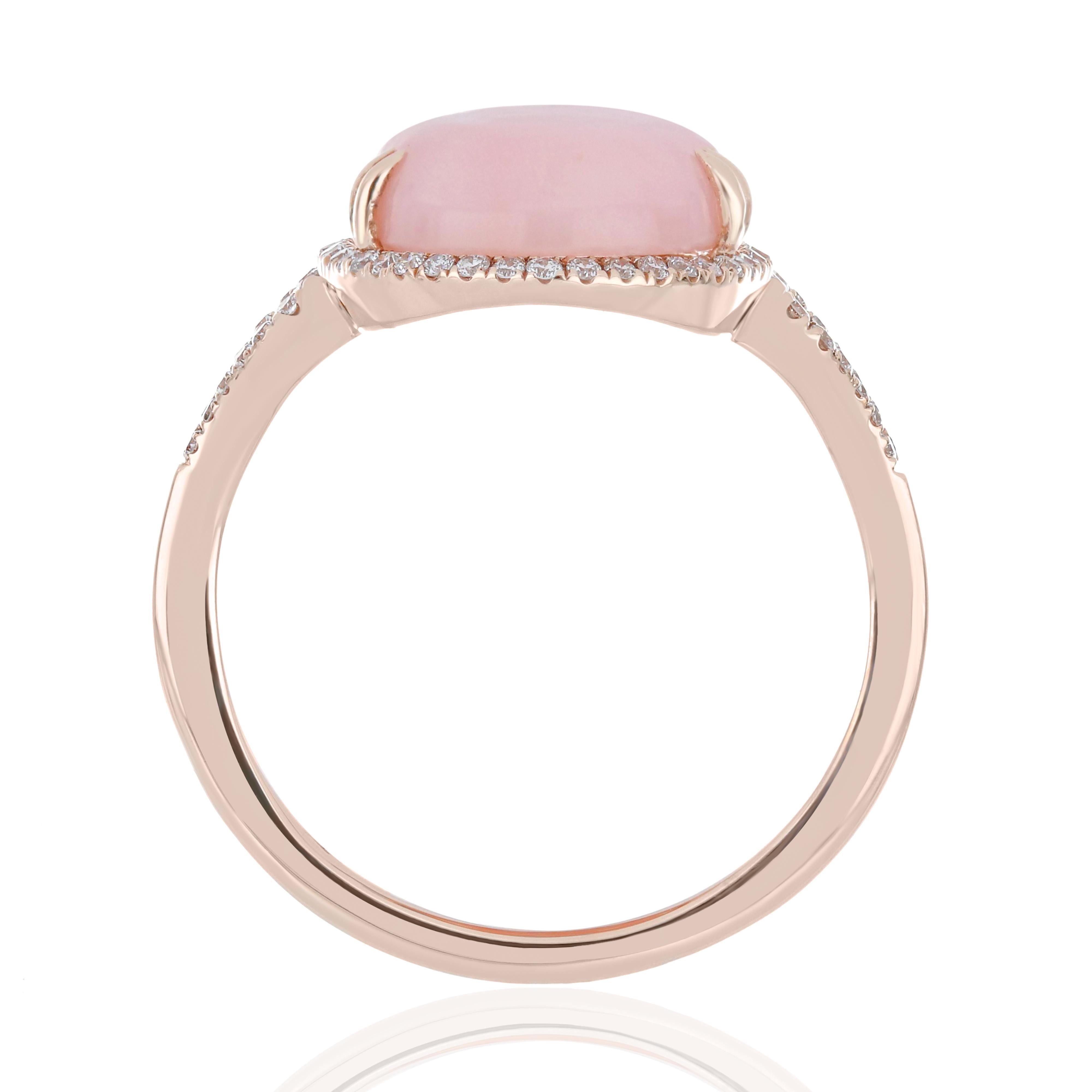 For Sale:  Pink Opal and Diamond Studded Ring in 14 Karat Rose Gold 5