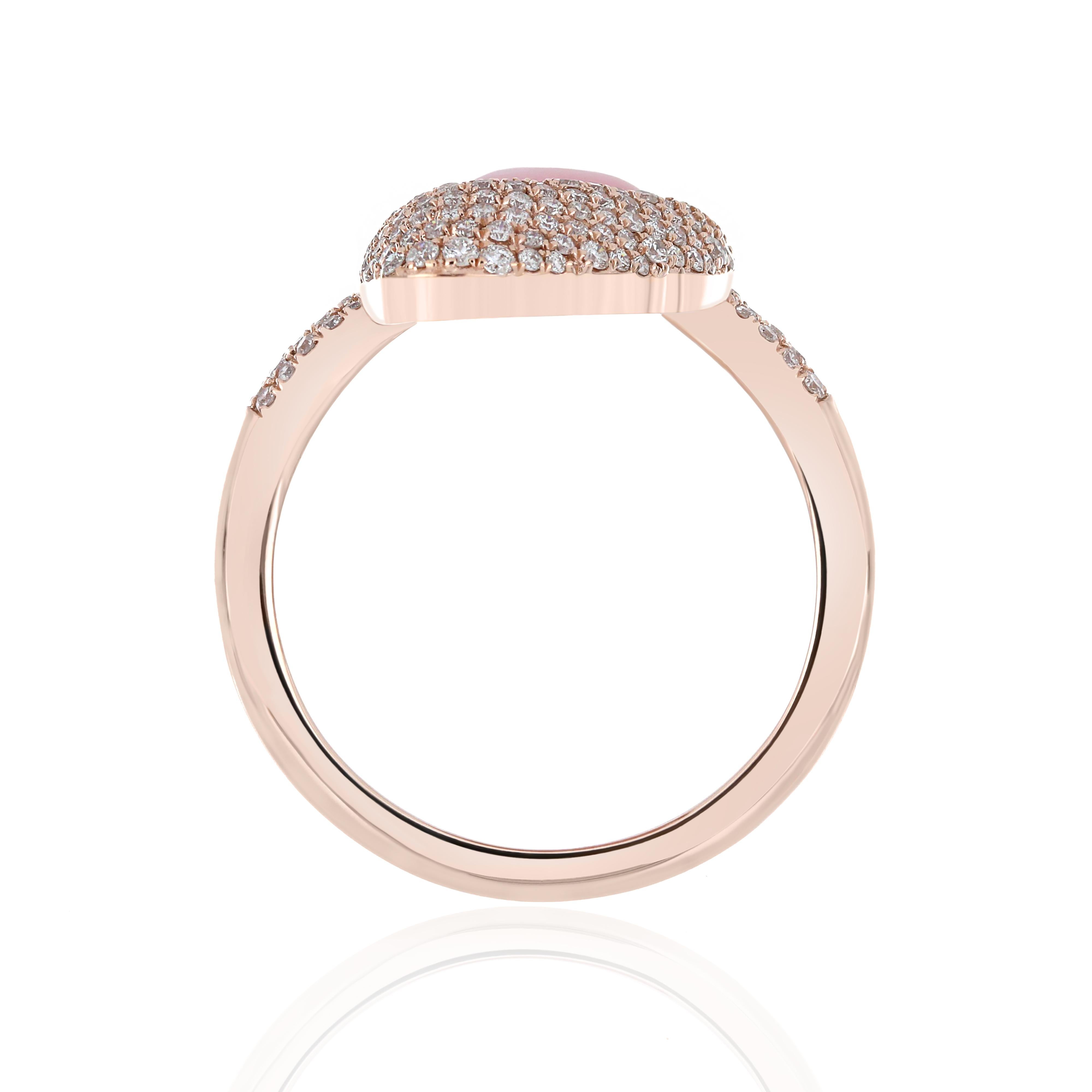 For Sale:  Pink Opal and Diamond Studded Ring in 14 Karat Rose Gold 5