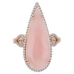 Pink Opal and Diamond Studded Ring in 14 Karat Rose Gold