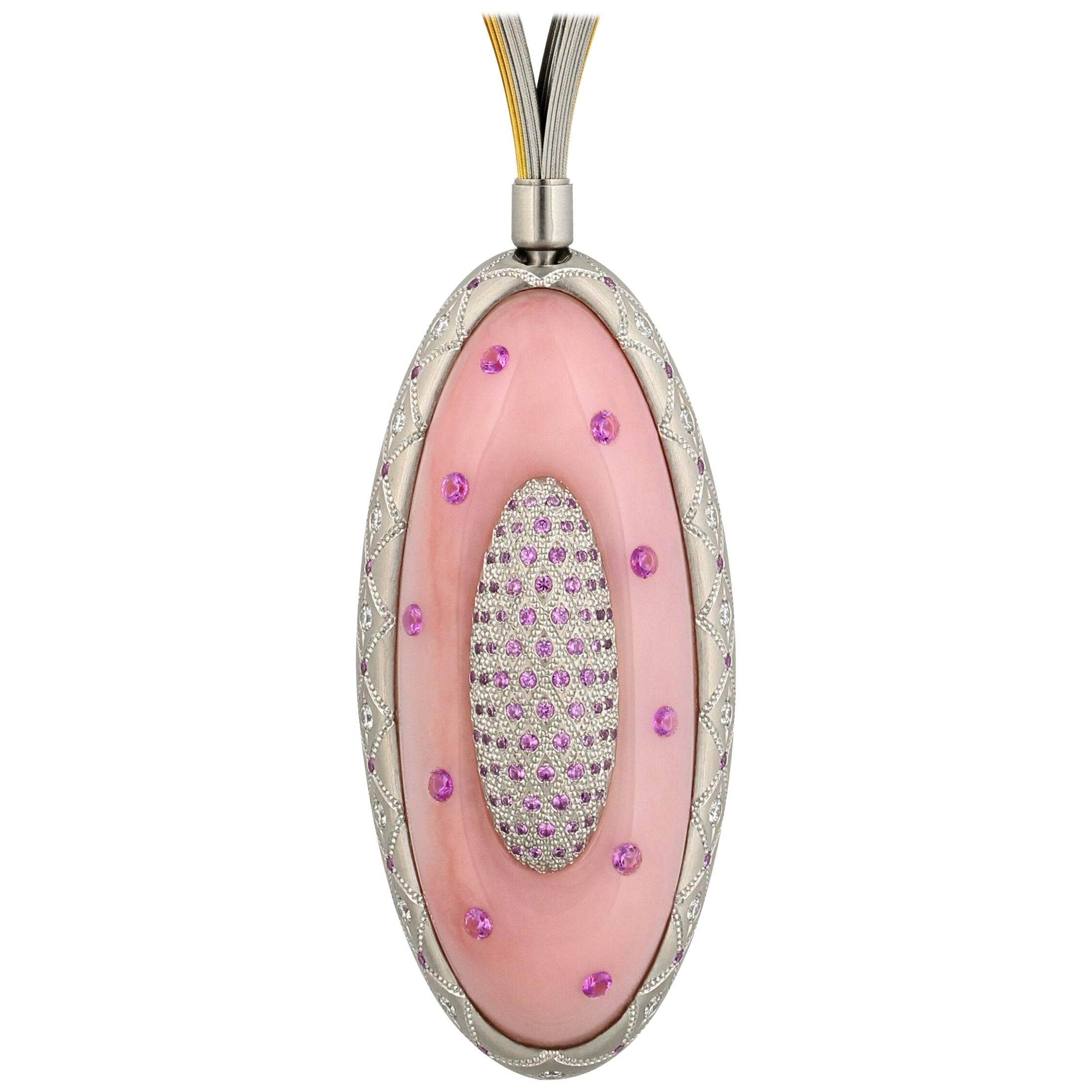 Pink Opal and Pink Sapphire Dramatic Pendant by Zoltan David For Sale