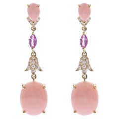 Pink Opal and Pink Sapphire Gemstone Diamond Accents 14K Yellow Gold Earring