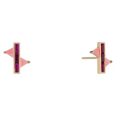 JV Insardi Pink Opal and Ruby 18kt Gold Stud Earrings