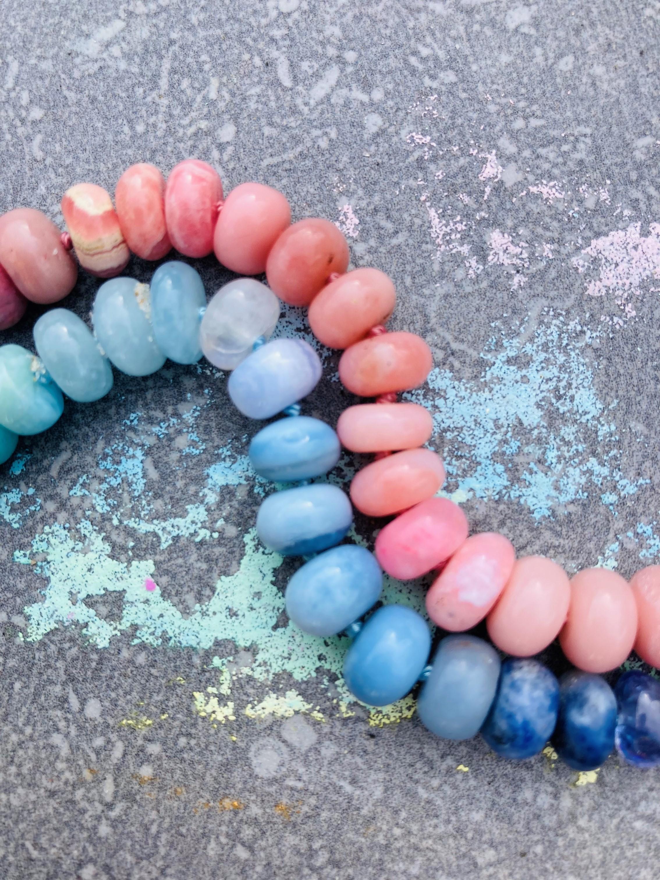 Women's or Men's Pink Sapphire and Opal Beaded Yellow Gold Bracelet For Sale