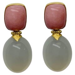 Pink Opal and White Moonstone Dangle Earrings in 18 Karat Gold, A2 by Arunashi