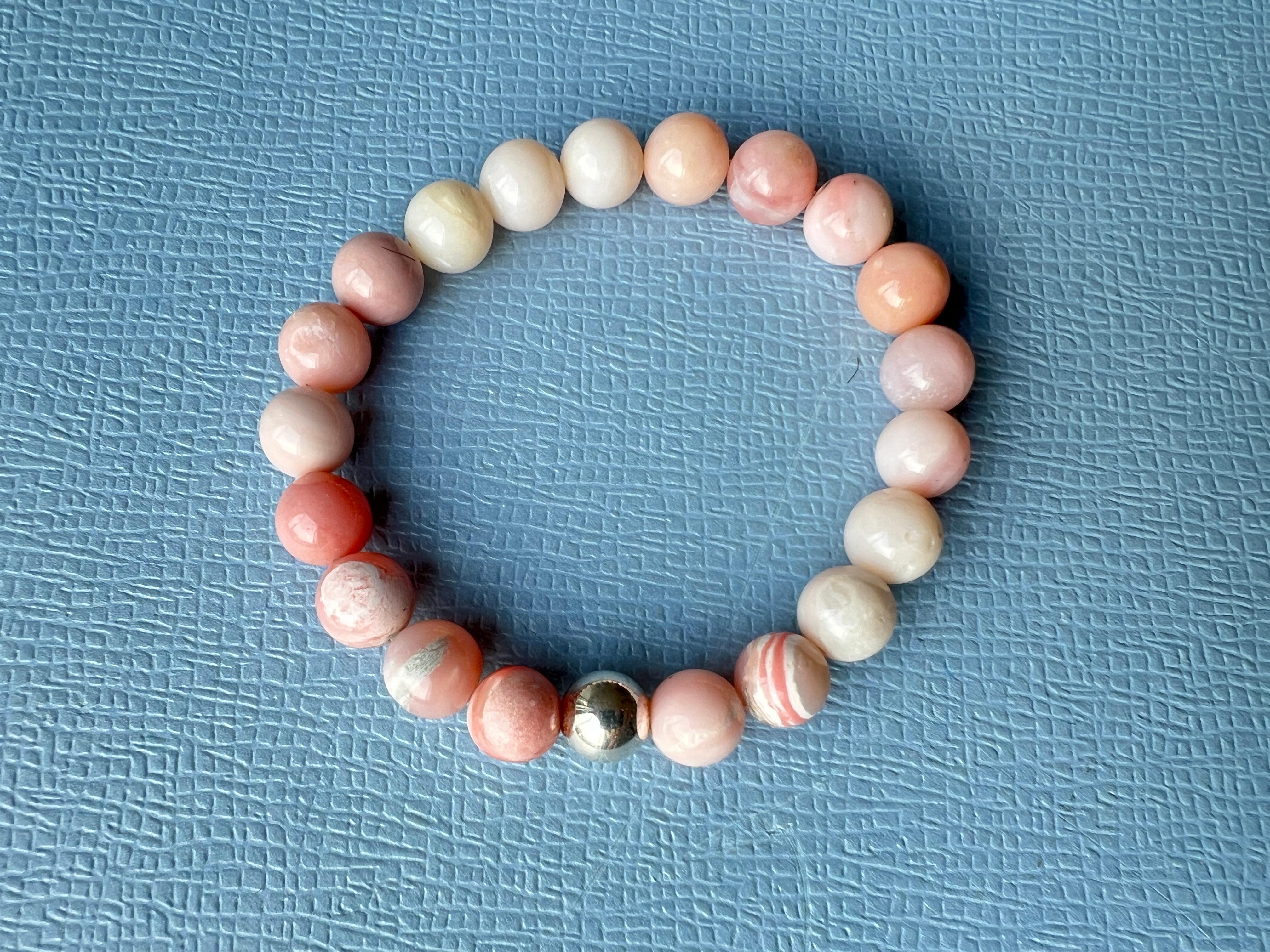 Contemporary Pink Opal Bracelet Silver For Sale