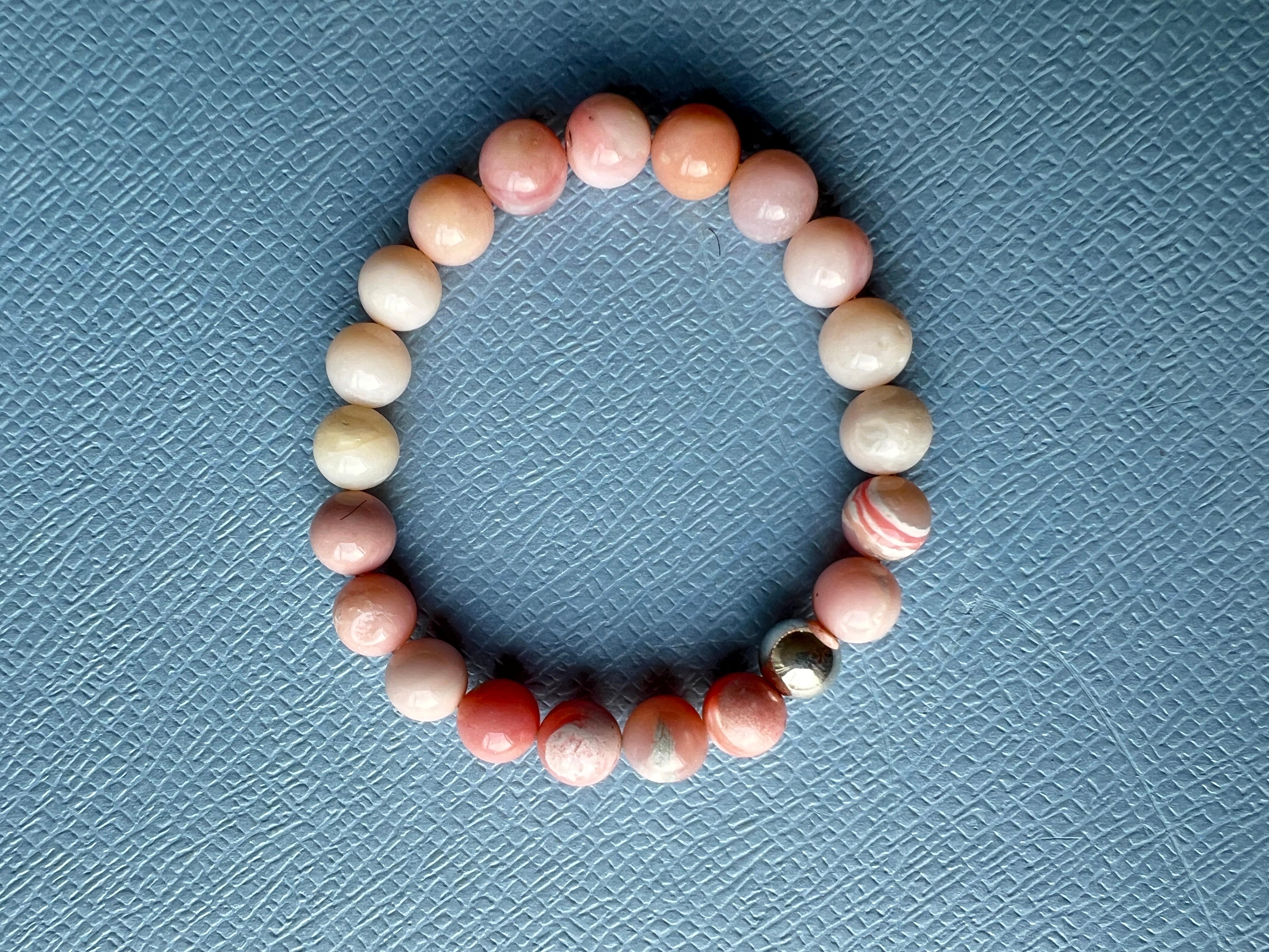 Round Cut Pink Opal Bracelet Silver For Sale