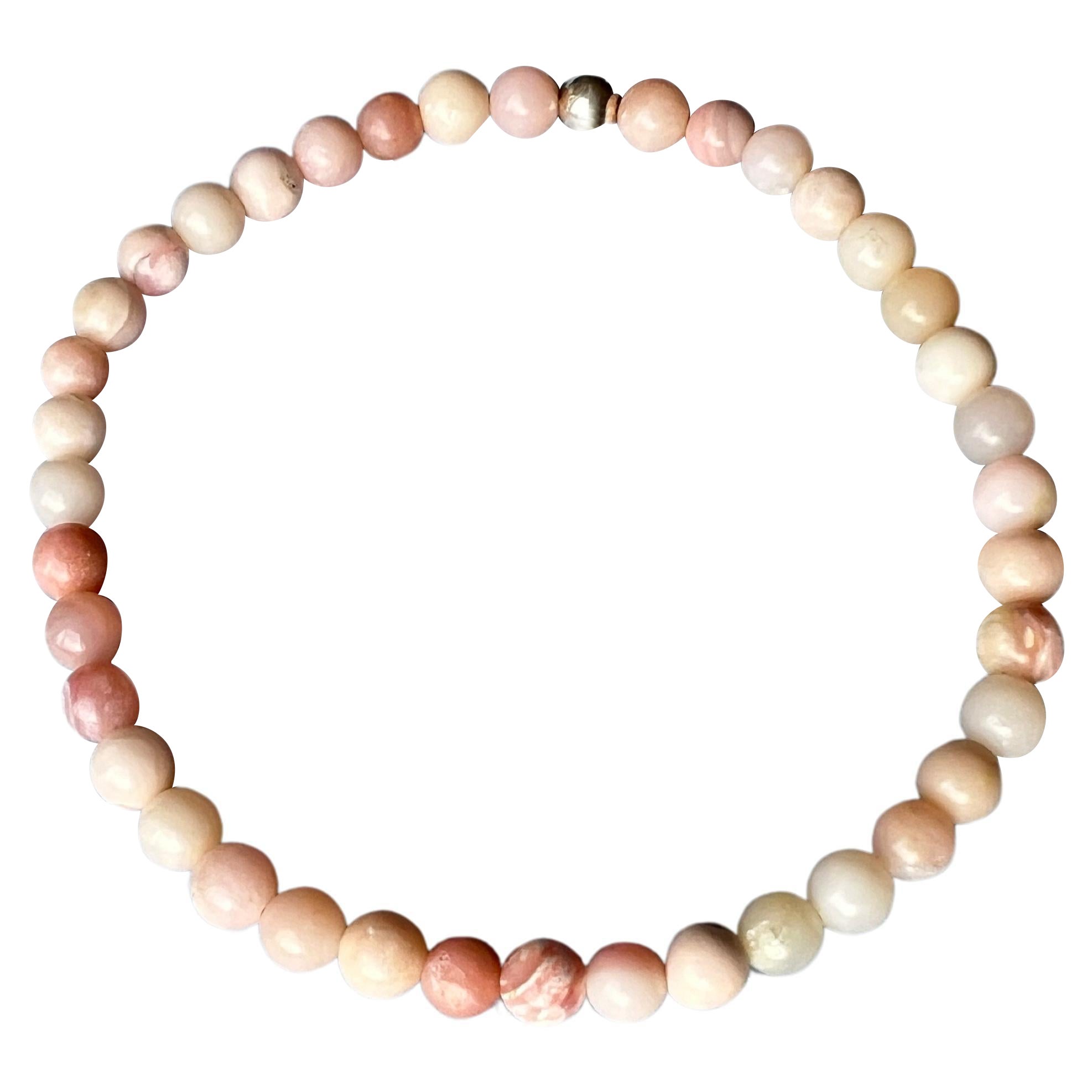 Pulsera de ópalo rosa con cuentas de plata, tamaño pequeño/mediano
