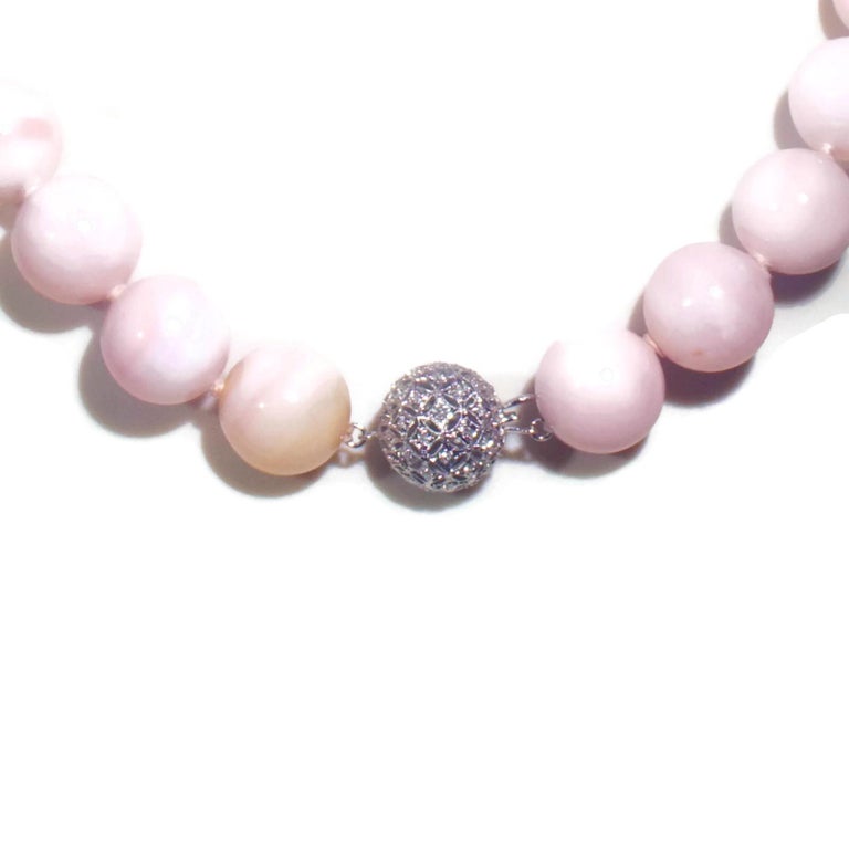 Pink Opal Bead Necklace With Diamond 18k White Gold Clasp and Diamond