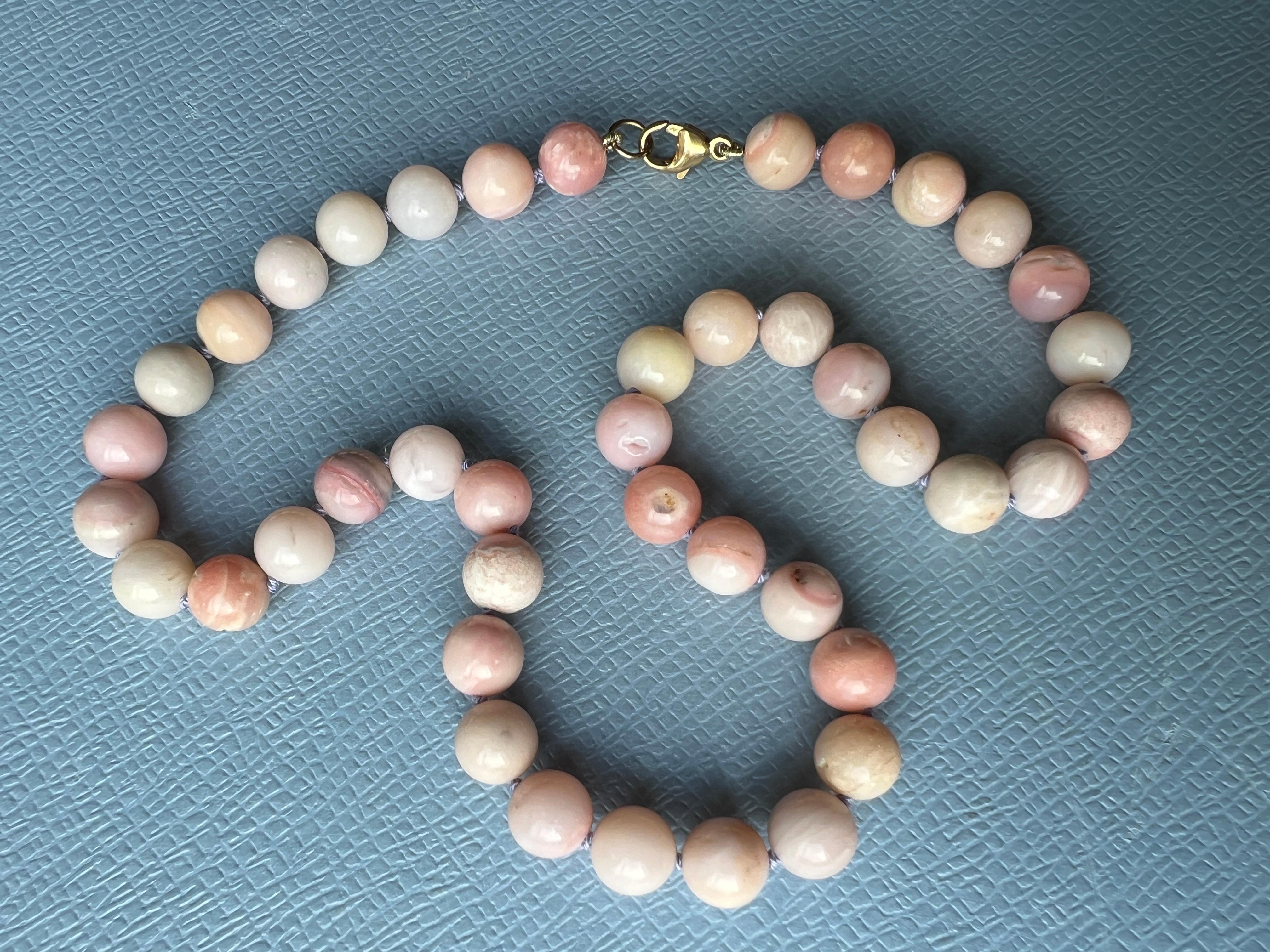 Pink Opal Beaded Necklace Choker Gold Filled For Sale 4