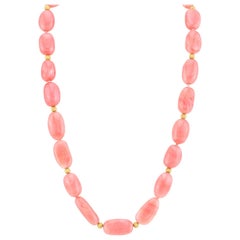 Strawberry Pink Opal Beaded Necklace Strand with 14k Rose Gold Accents
