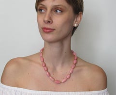 Strawberry Pink Opal Beaded Necklace Strand with 14k Rose Gold Accents