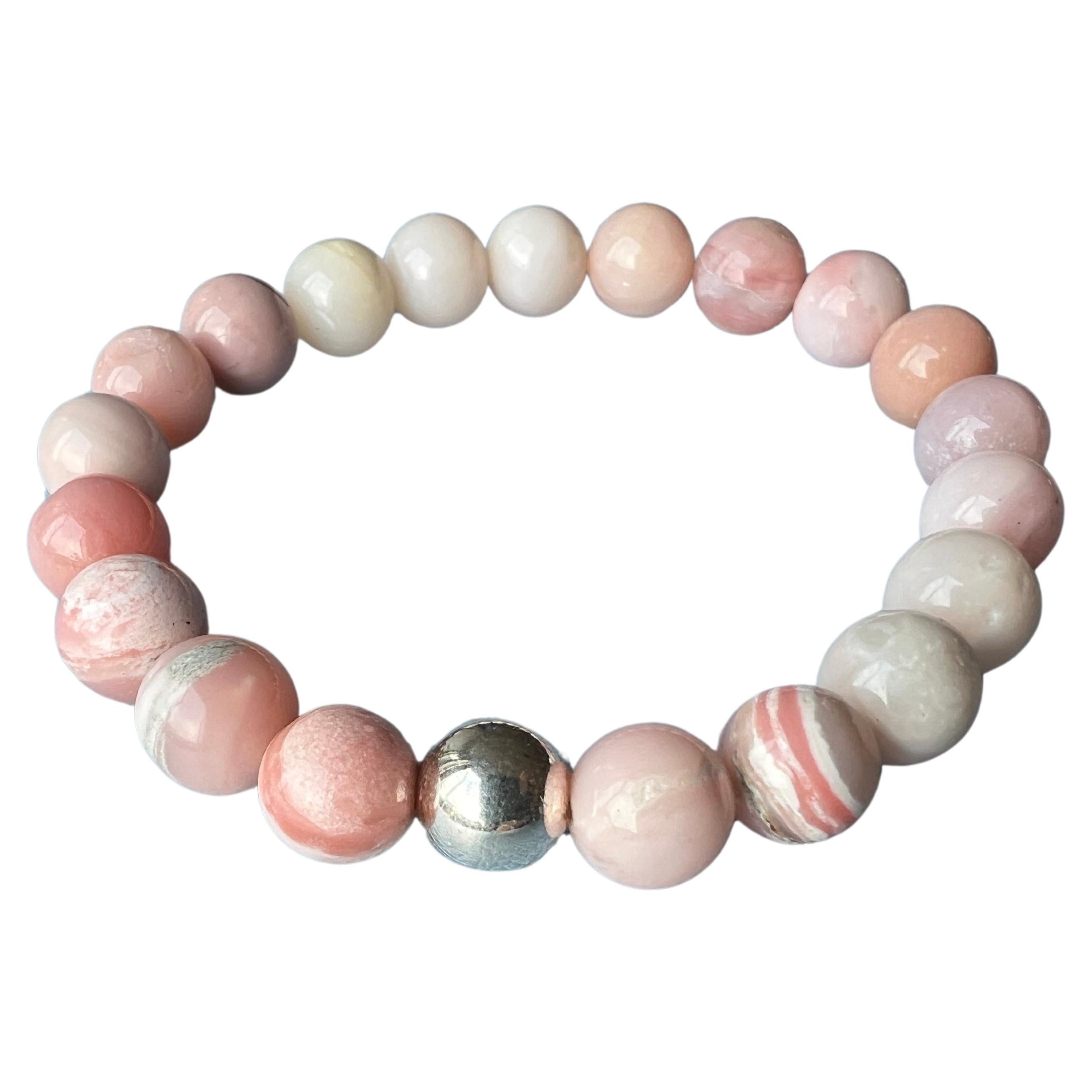 Braccialetto con opale rosa e dettagli in argento